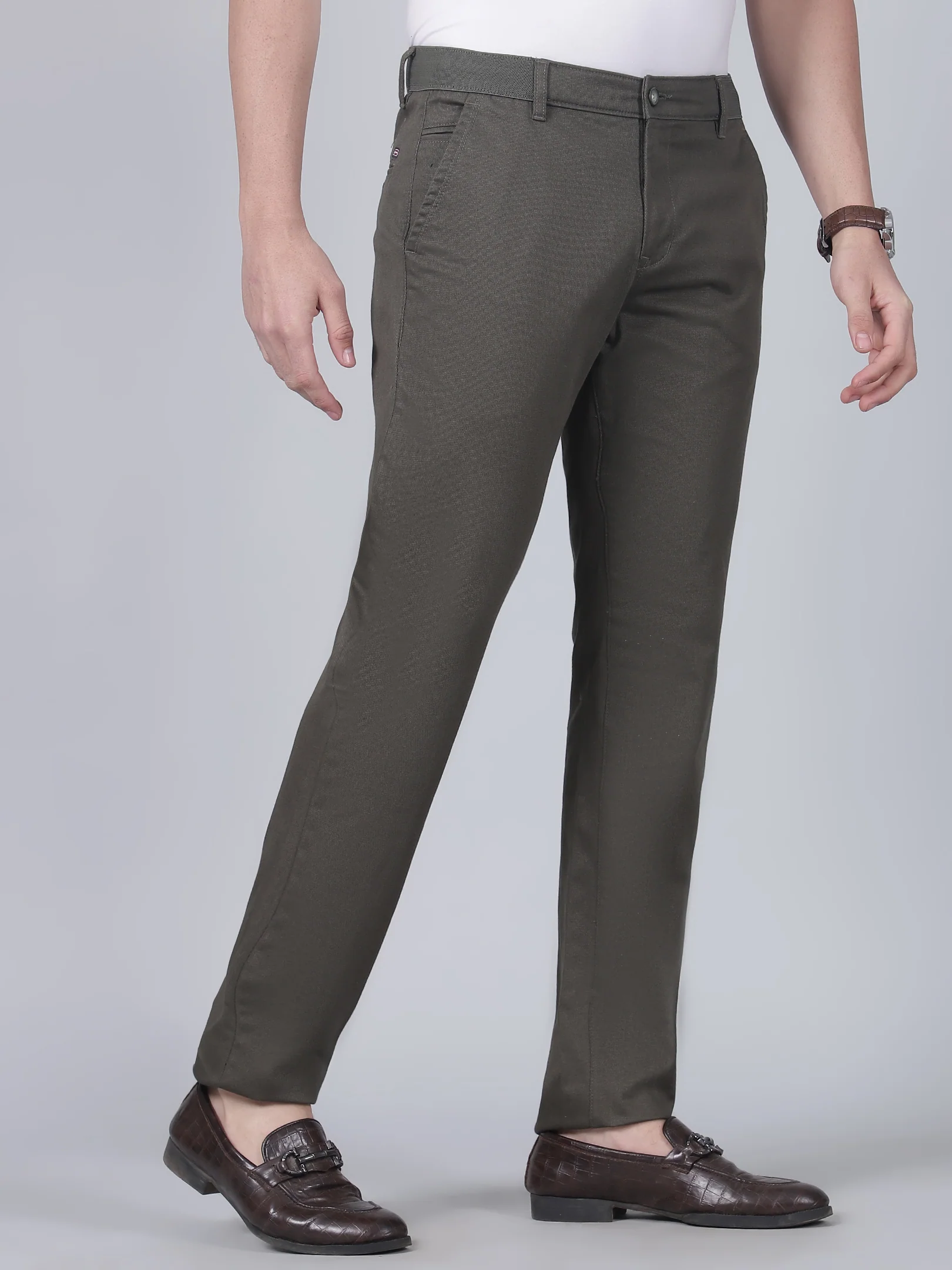 Casual Trouser for Men | Breathable & Soft with Color Fastness Regular Fit Cotton Blend Fabric Solid Pattern Button Closure - Image 4