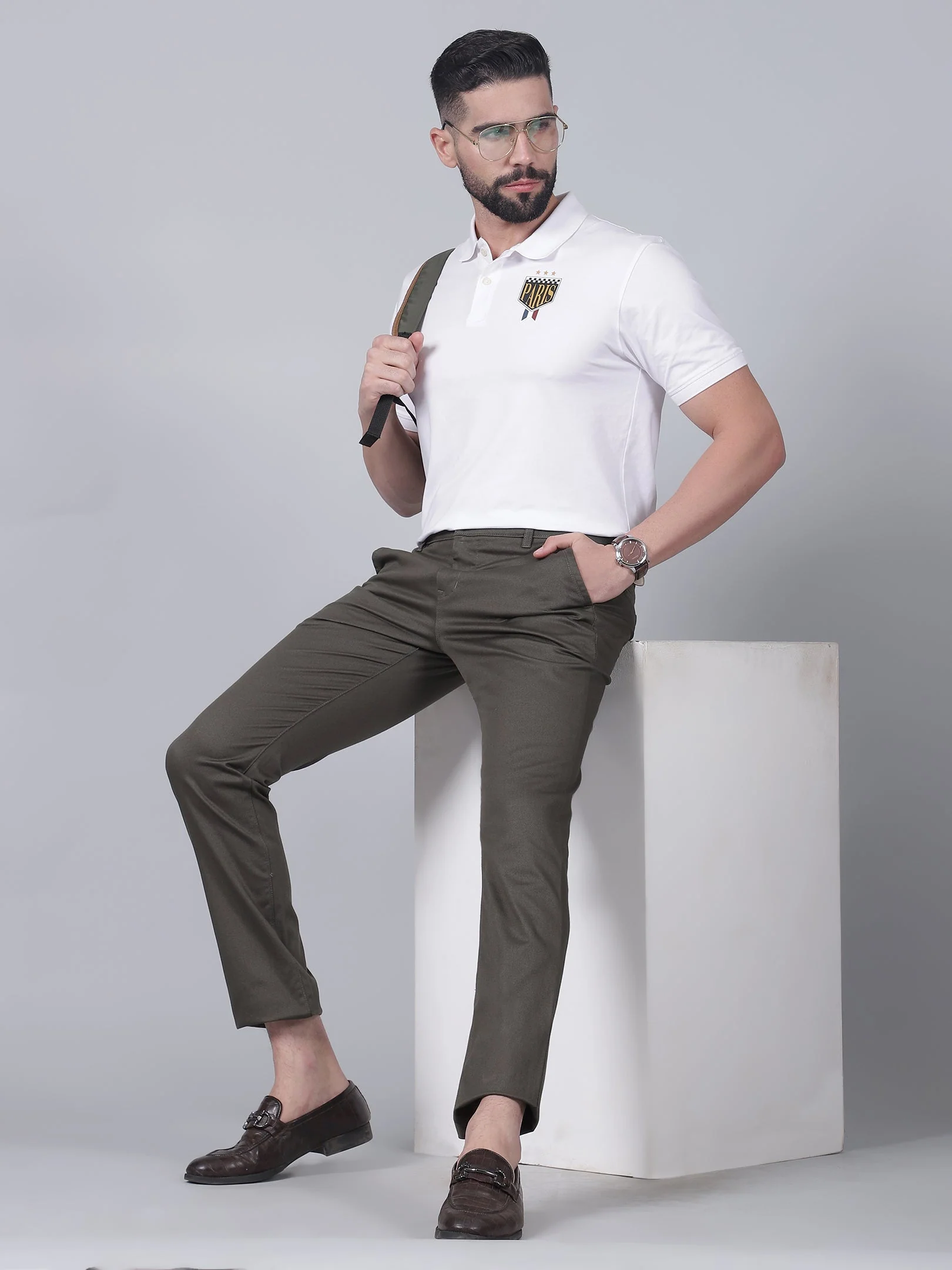 Casual Trouser for Men | Breathable & Soft with Color Fastness Regular Fit Cotton Blend Fabric Solid Pattern Button Closure - Image 7