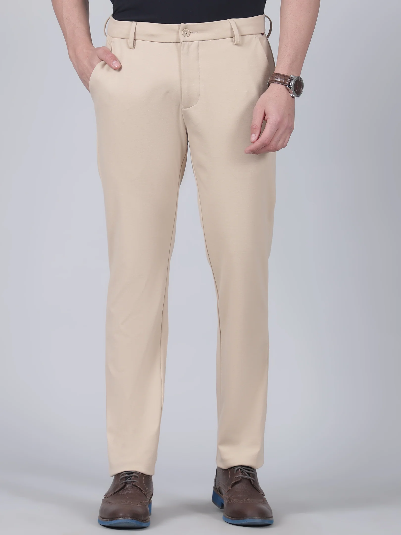 Casual Trouser for Men | Breathable & Soft with Color Fastness Regular Fit Poly Cotton Fabric Solid Pattern Button Closure - Image 2