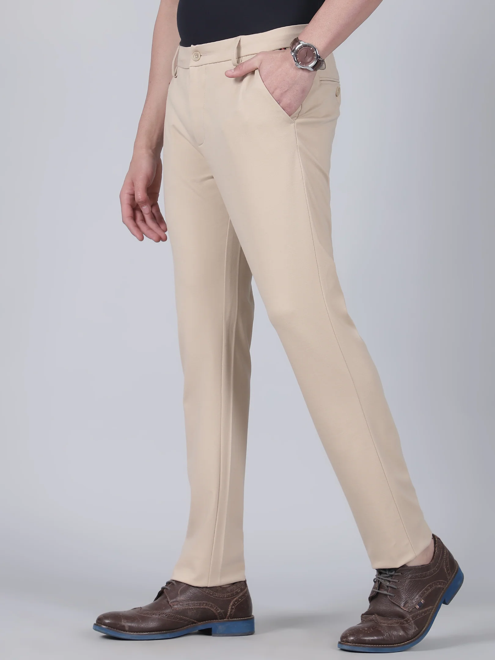 Casual Trouser for Men | Breathable & Soft with Color Fastness Regular Fit Poly Cotton Fabric Solid Pattern Button Closure - Image 3