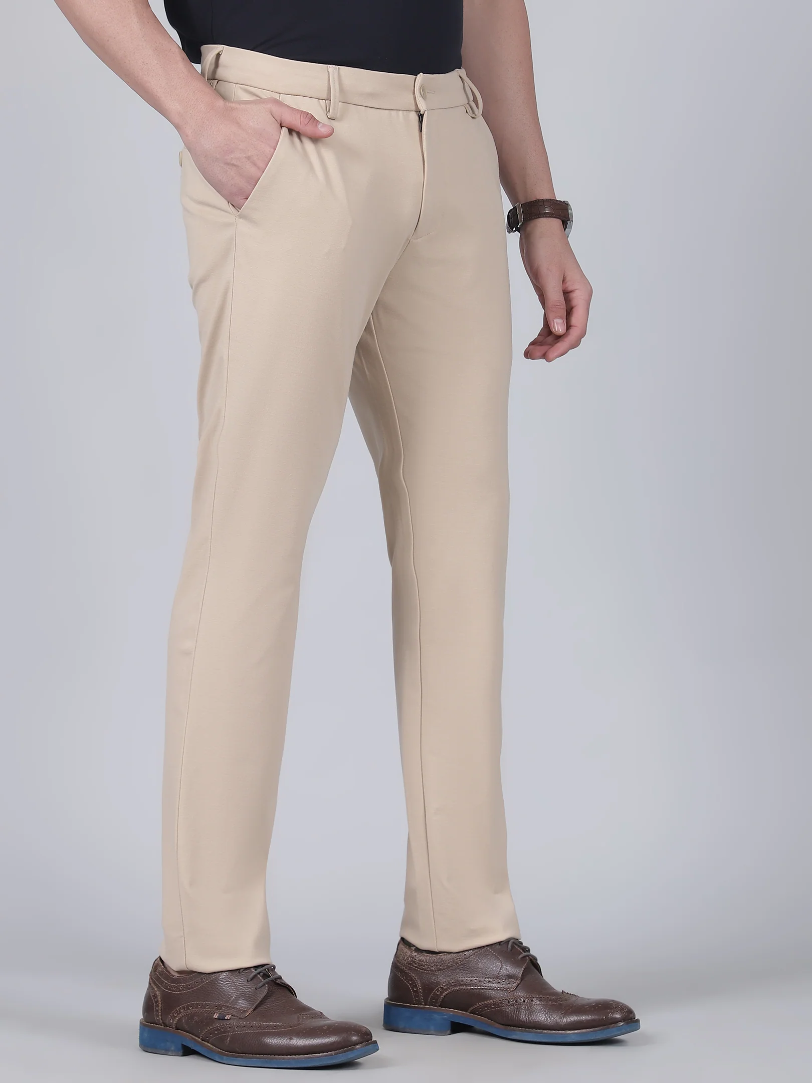Casual Trouser for Men | Breathable & Soft with Color Fastness Regular Fit Poly Cotton Fabric Solid Pattern Button Closure - Image 4