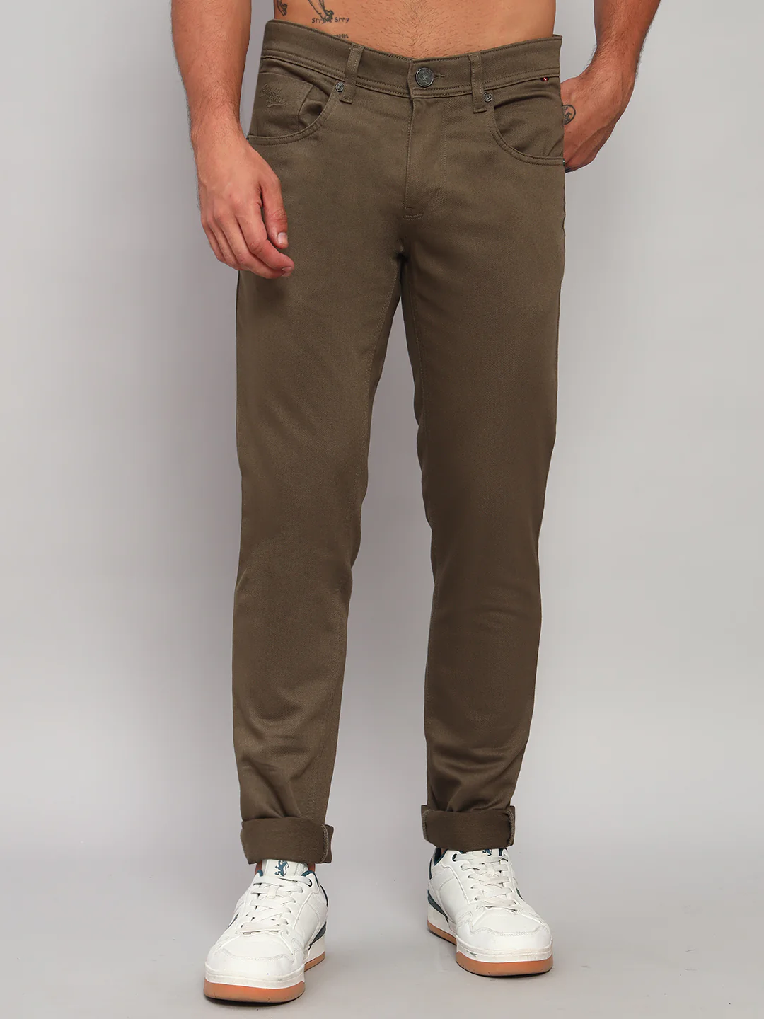 Casual Trouser for Men | Breathable & Soft with Color Fastness Regular Fit Cotton Blend Fabric Self Design Pattern Button Closure - Image 3