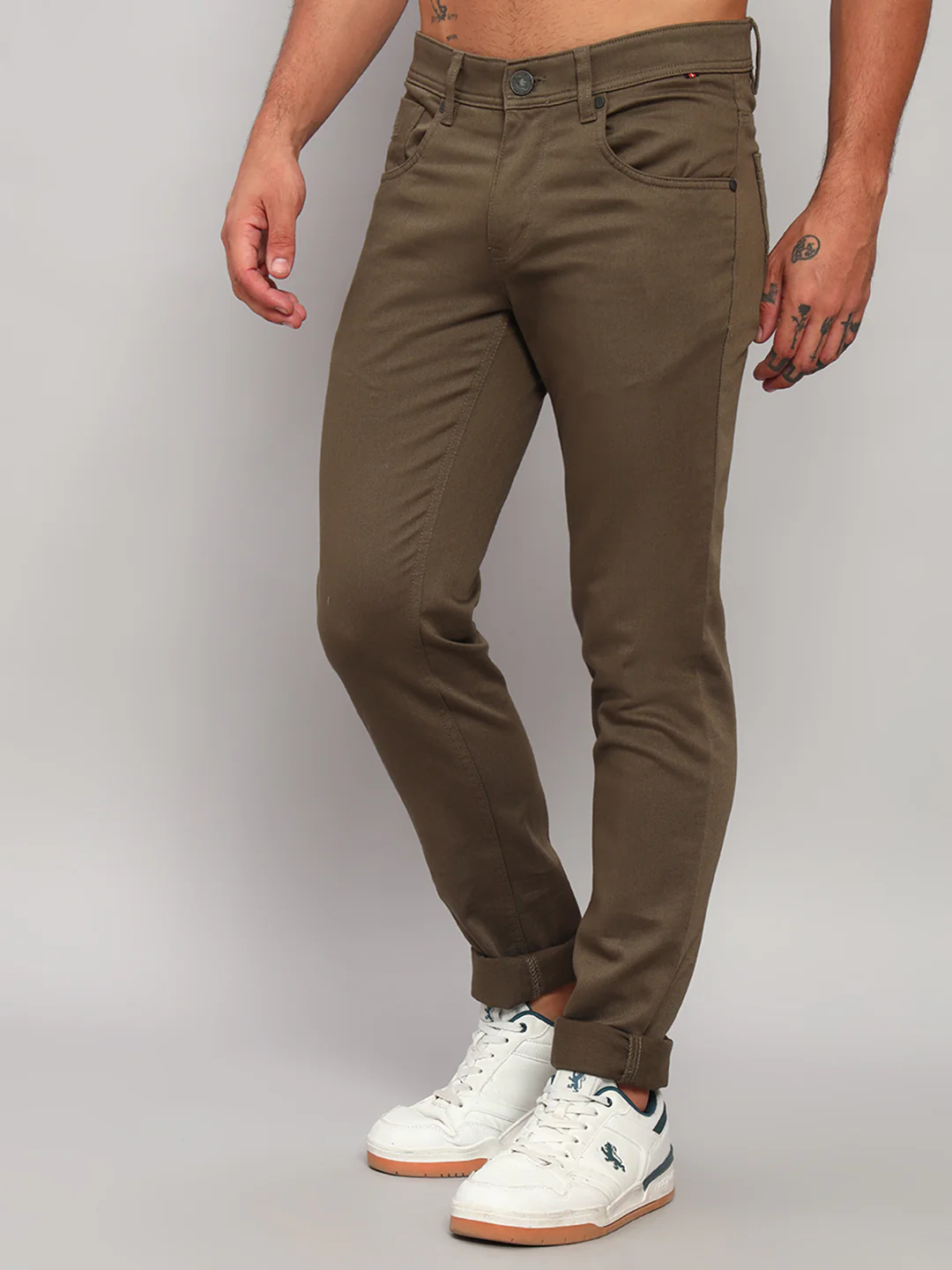 Casual Trouser for Men | Breathable & Soft with Color Fastness Regular Fit Cotton Blend Fabric Self Design Pattern Button Closure - Image 4