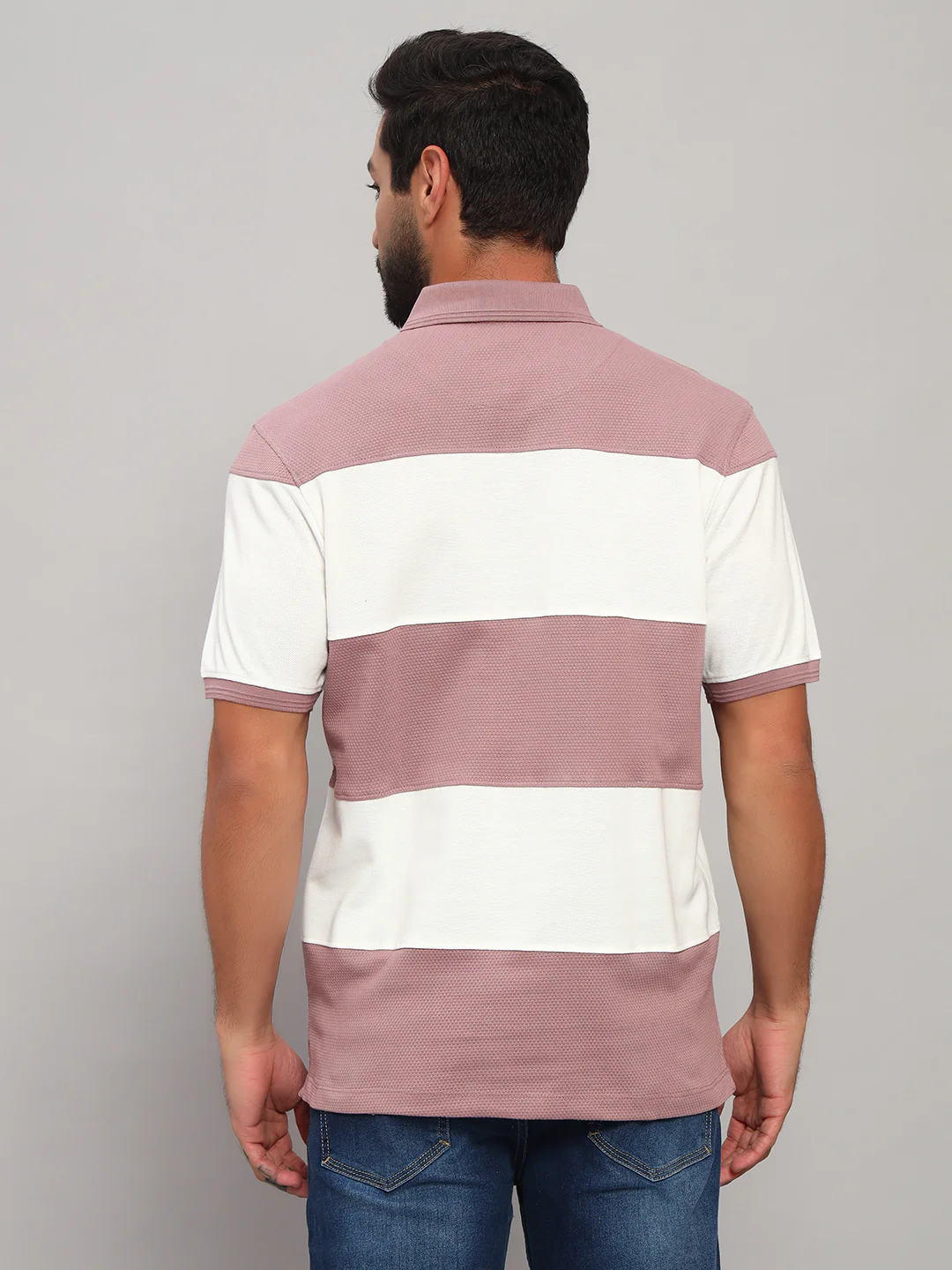 T-Shirt for Men | Breathable & Soft with Color Fastness Regular Fit Polo Neck Poly Cotton Fabric Self Design Pattern - Image 2