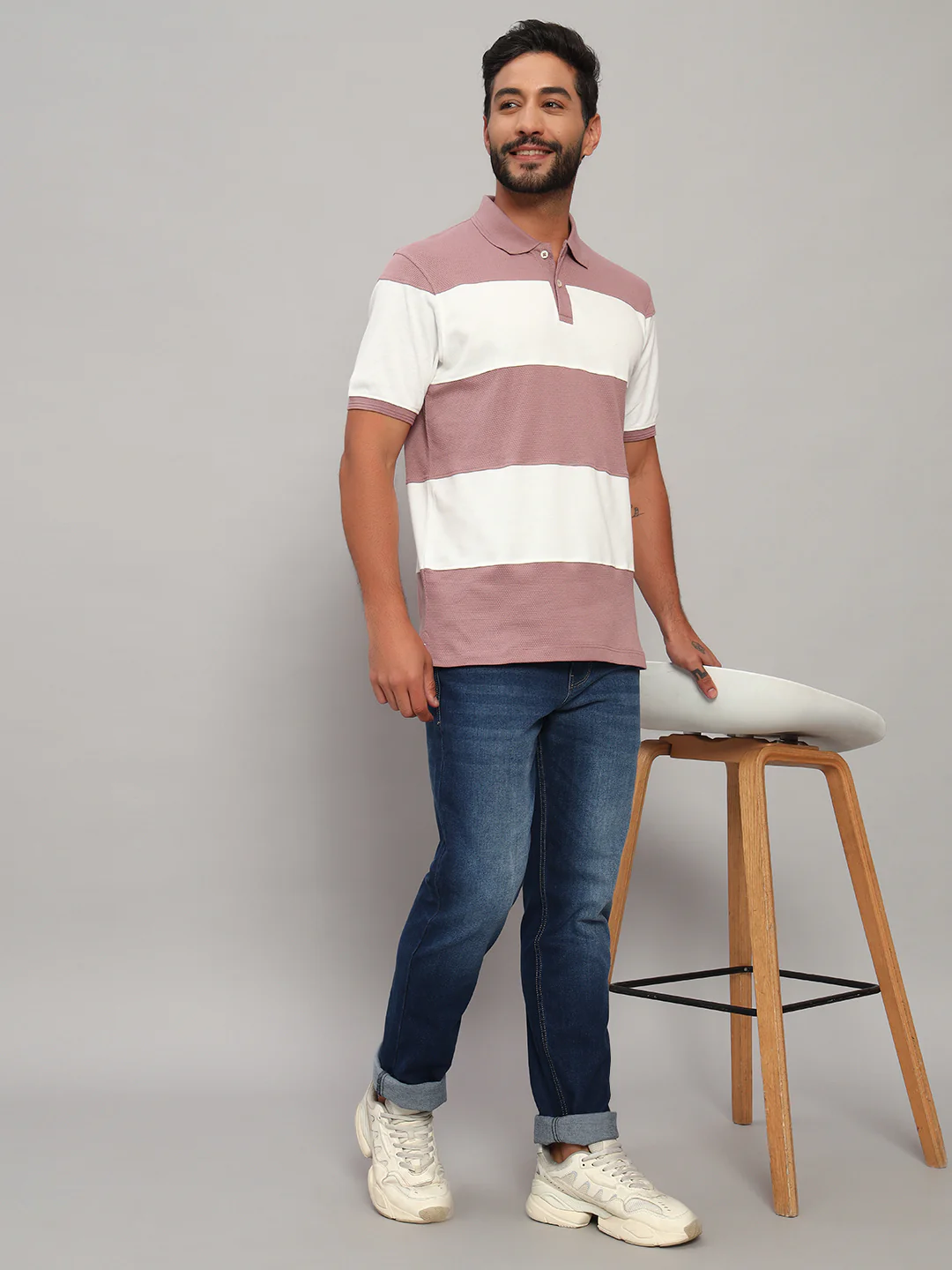 T-Shirt for Men | Breathable & Soft with Color Fastness Regular Fit Polo Neck Poly Cotton Fabric Self Design Pattern - Image 7