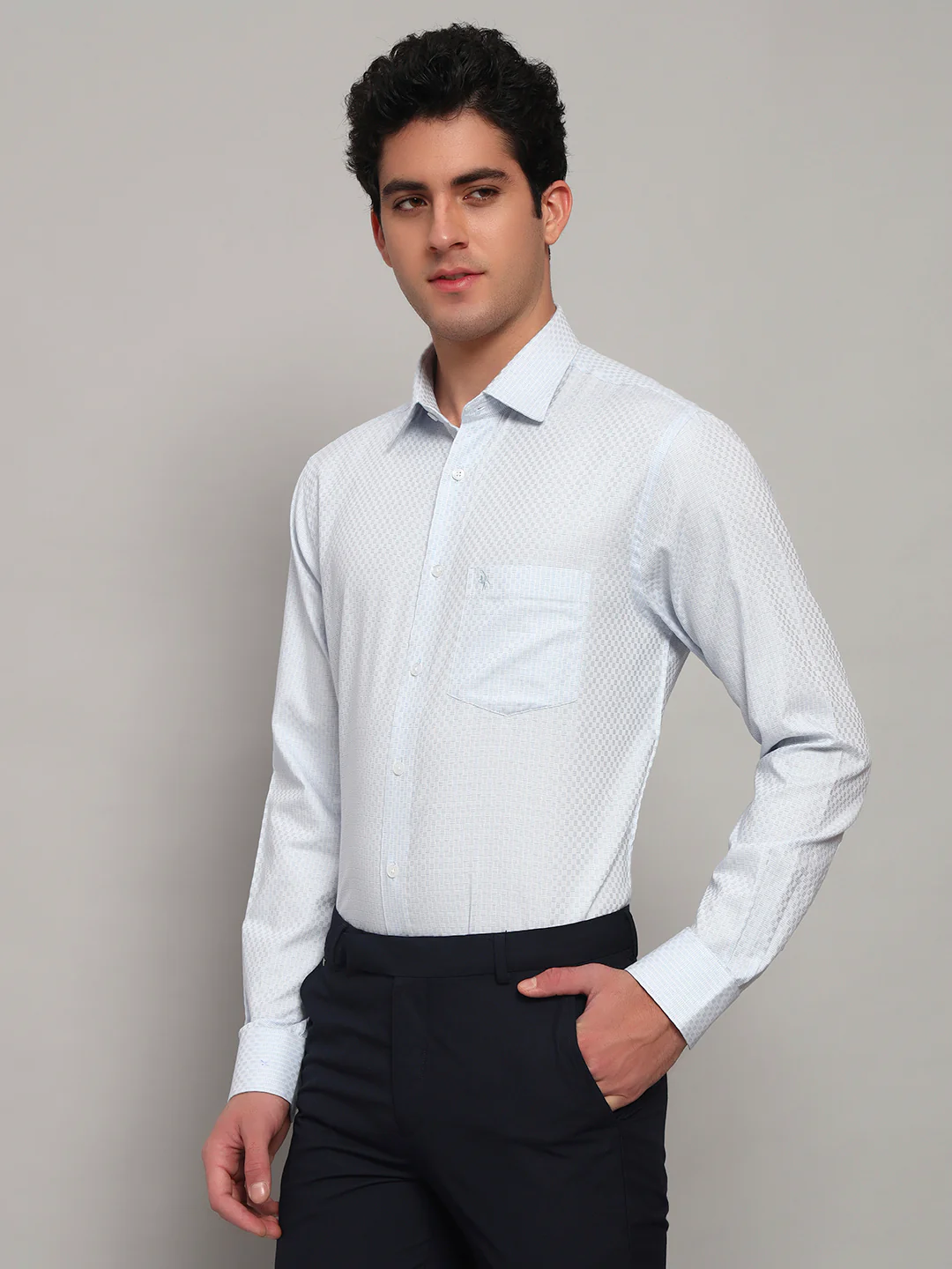 Formal Shirt for Men l Breathable & Soft with Color Fastness Regular Fit Spread Collar Neck Cotton Fabric Self Design Pattern - Image 3