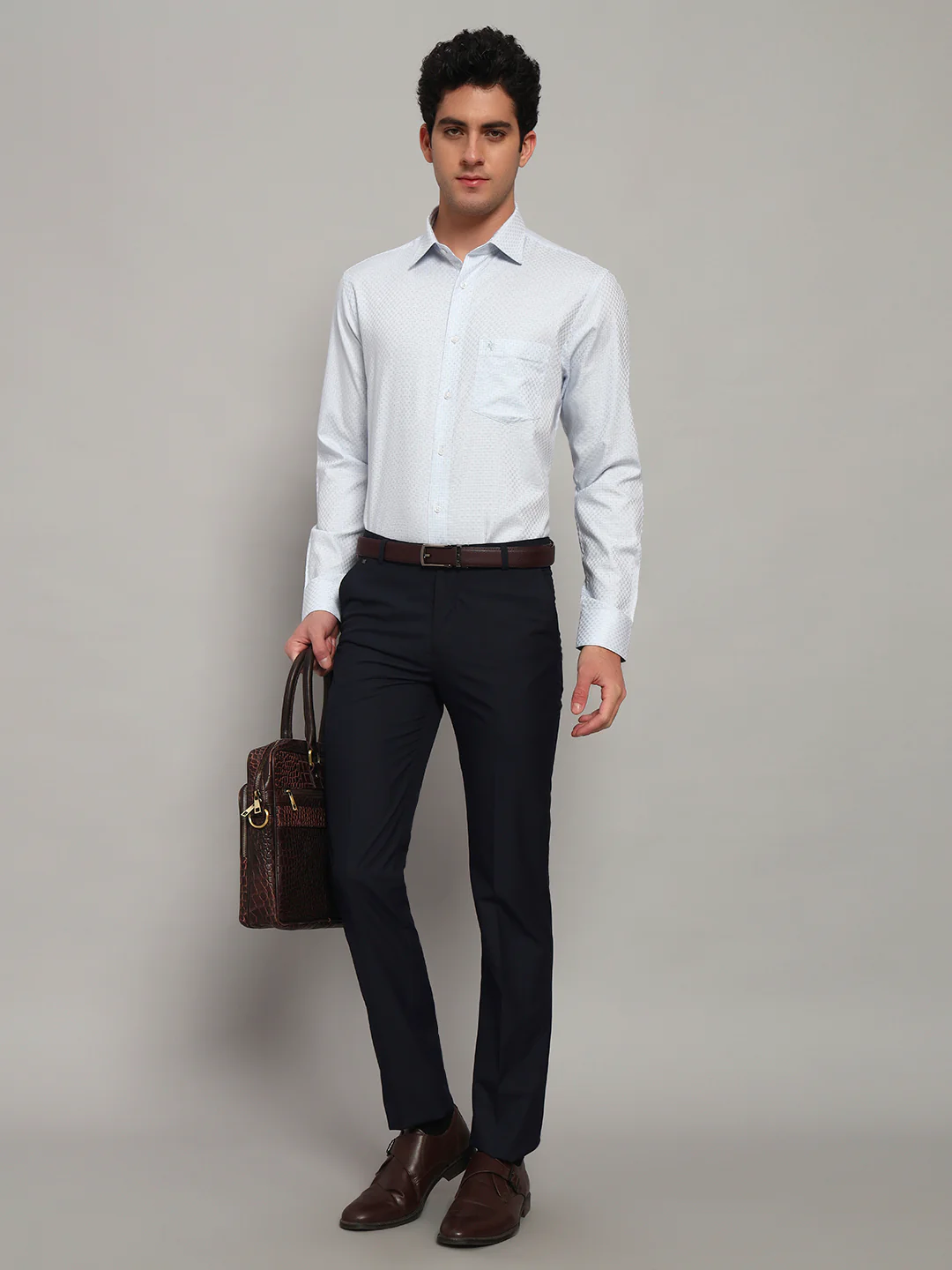 Formal Shirt for Men l Breathable & Soft with Color Fastness Regular Fit Spread Collar Neck Cotton Fabric Self Design Pattern - Image 7