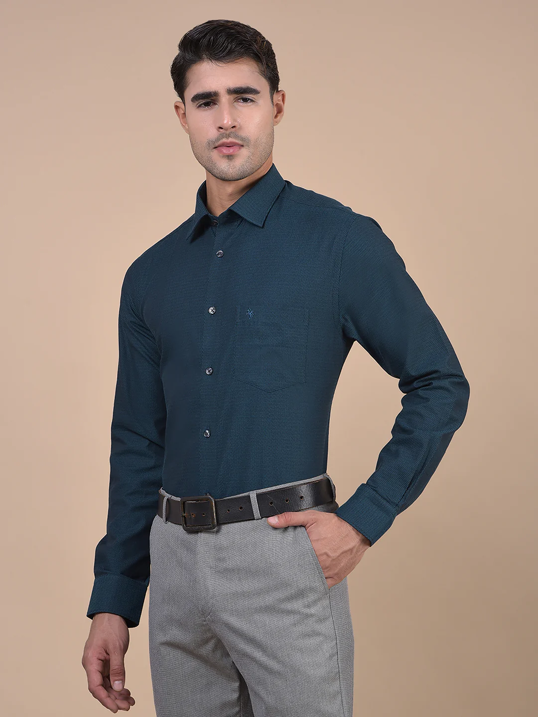 Formal Shirt for Men l Breathable & Soft with Color Fastness Regular Fit Spread Collar Neck Cotton Fabric Self Design Pattern - Image 4