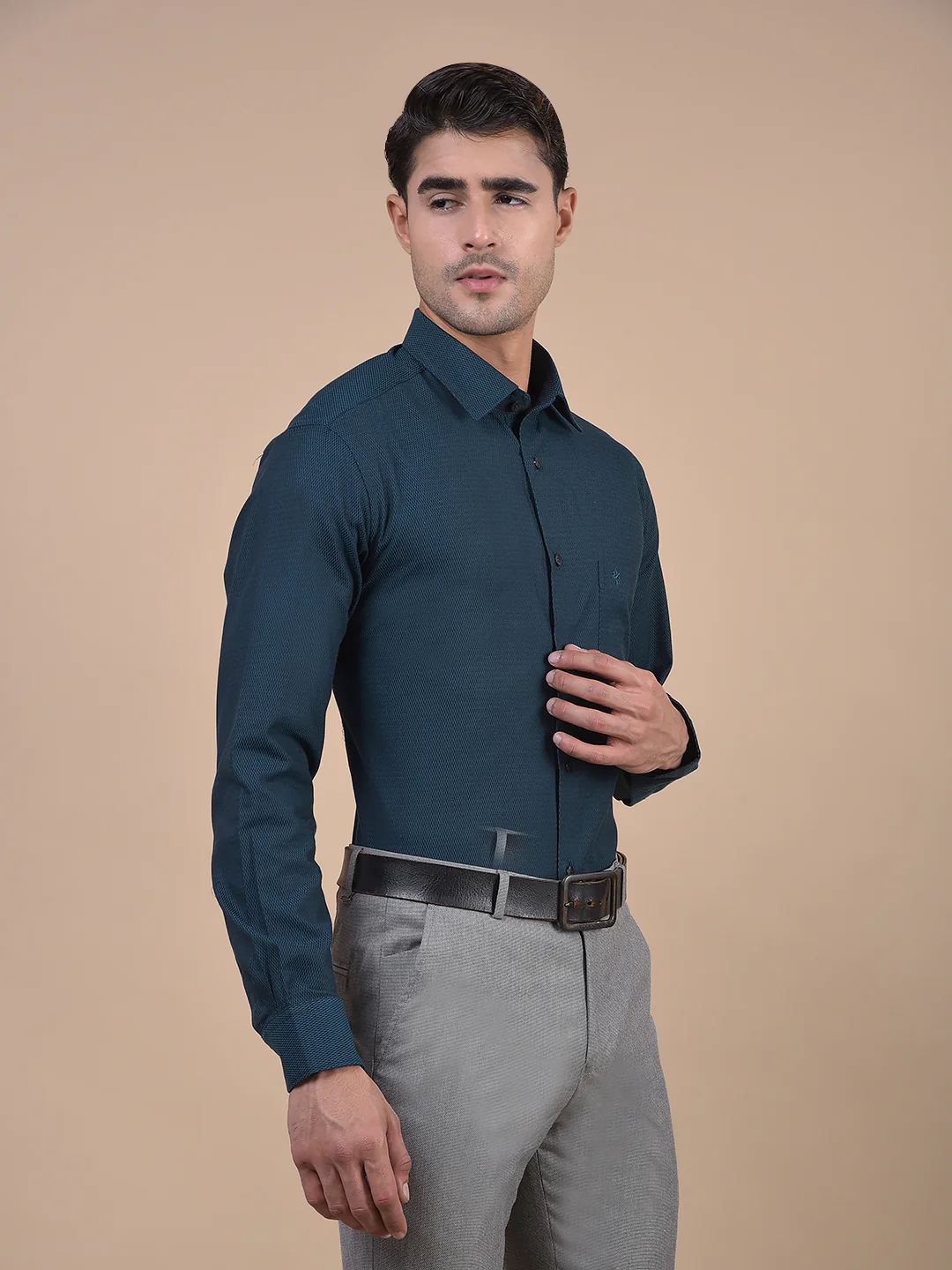 Formal Shirt for Men l Breathable & Soft with Color Fastness Regular Fit Spread Collar Neck Cotton Fabric Self Design Pattern - Image 5