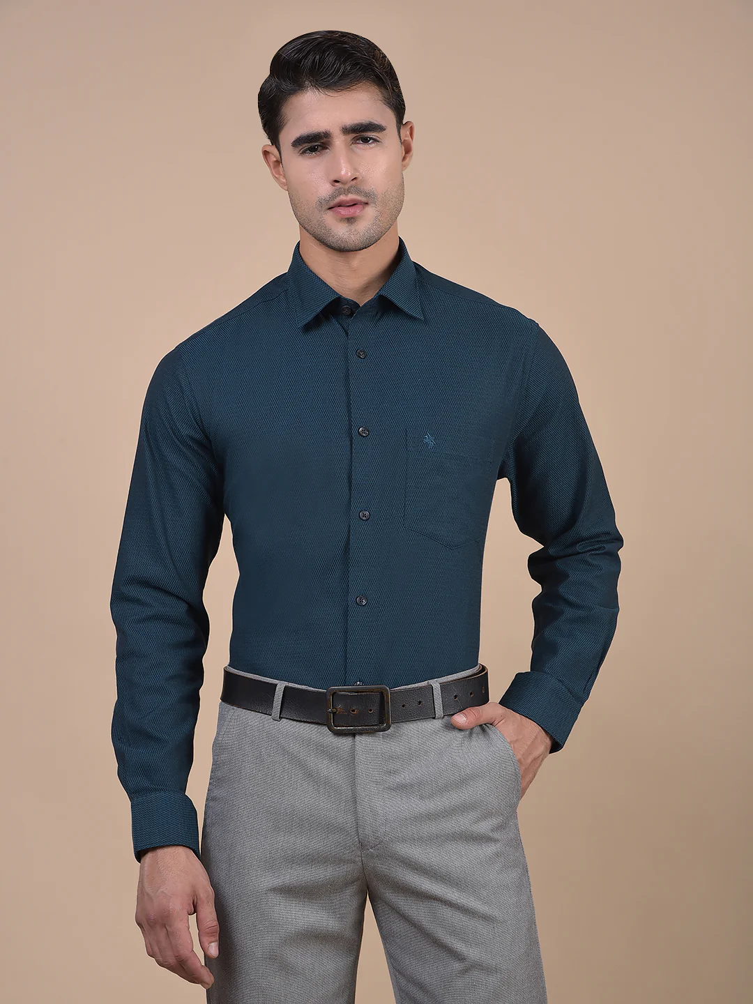 Formal Shirt for Men l Breathable & Soft with Color Fastness Regular Fit Spread Collar Neck Cotton Fabric Self Design Pattern - Image 9