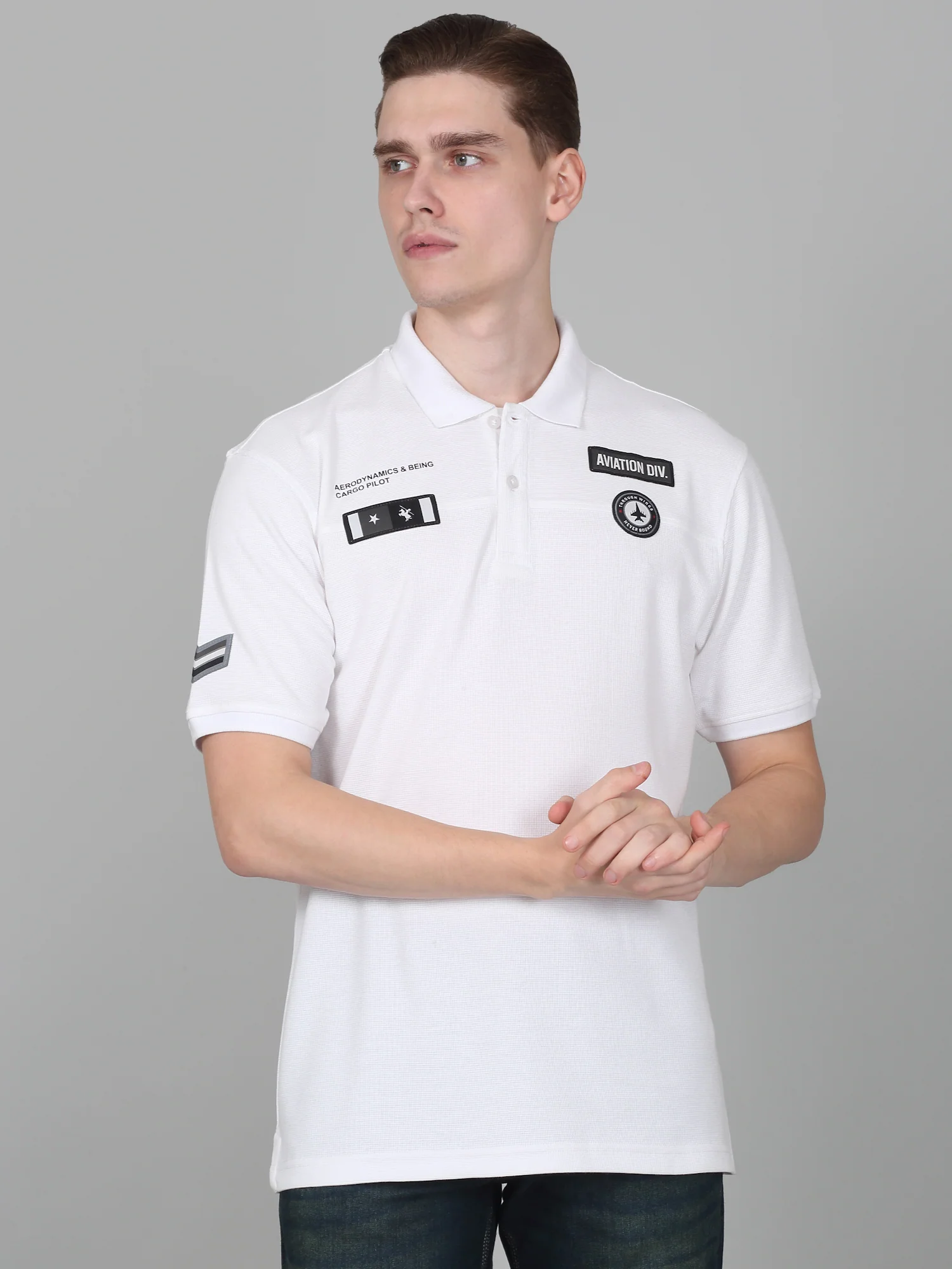 T-Shirt for Men | Breathable & Soft with Color Fastness Regular Fit Polo Neck Poly Cotton Fabric Self Design Pattern - Image 2
