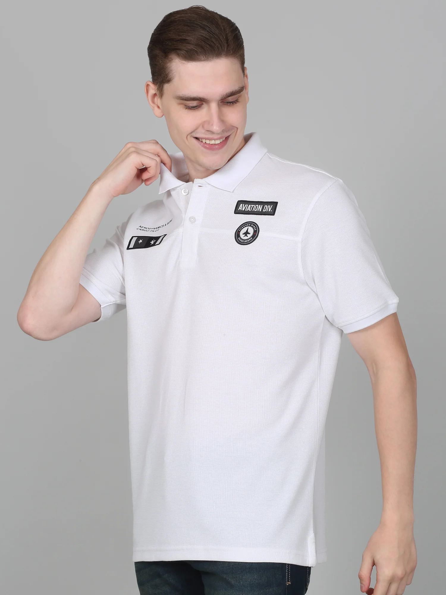 T-Shirt for Men | Breathable & Soft with Color Fastness Regular Fit Polo Neck Poly Cotton Fabric Self Design Pattern - Image 3