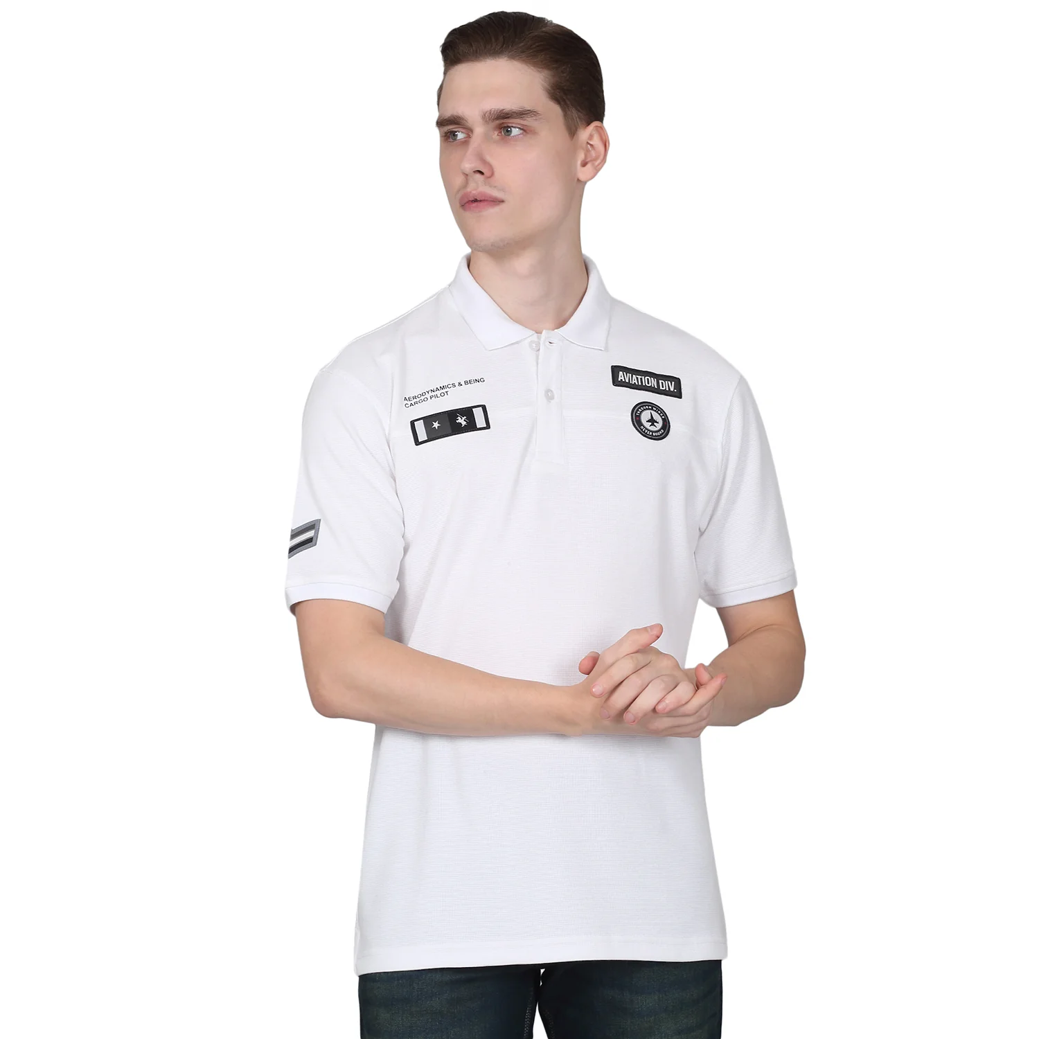 T-Shirt for Men | Breathable & Soft with Color Fastness Regular Fit Polo Neck Poly Cotton Fabric Self Design Pattern - Image 9