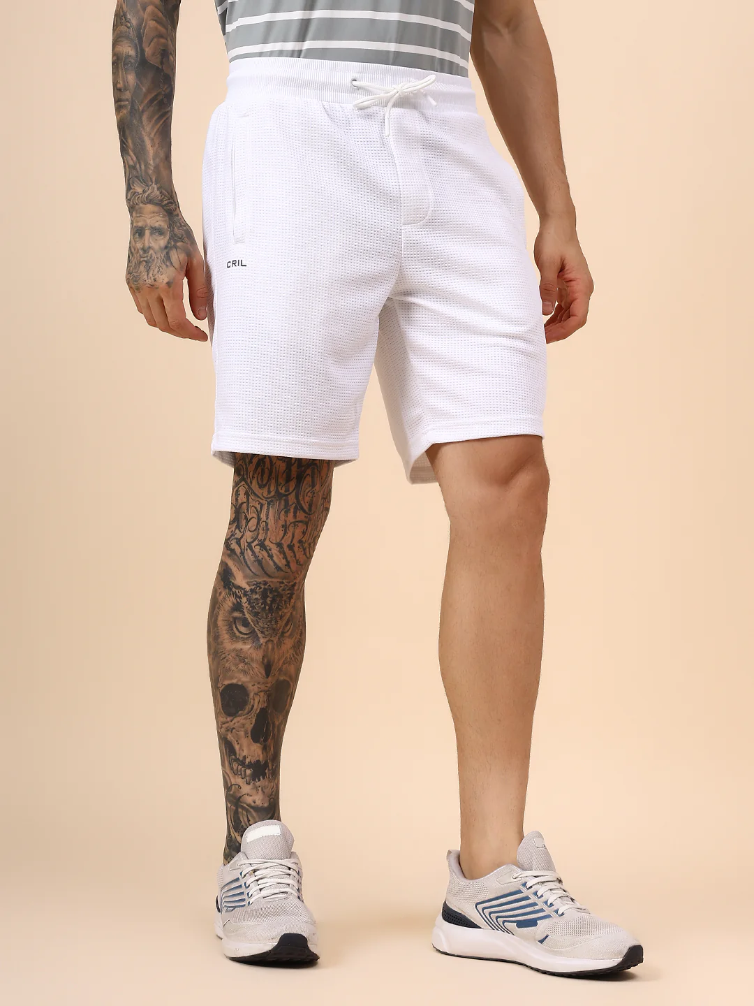 Men's Self Design White Regular Fit Casual Shorts - Image 5