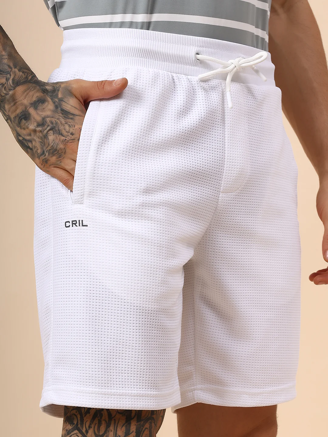 Men's Self Design White Regular Fit Casual Shorts - Image 7