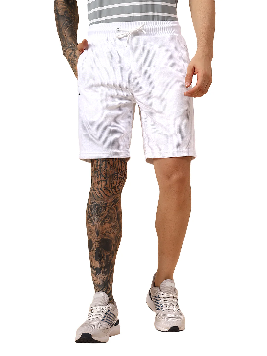 Men's Self Design White Regular Fit Casual Shorts - Image 9