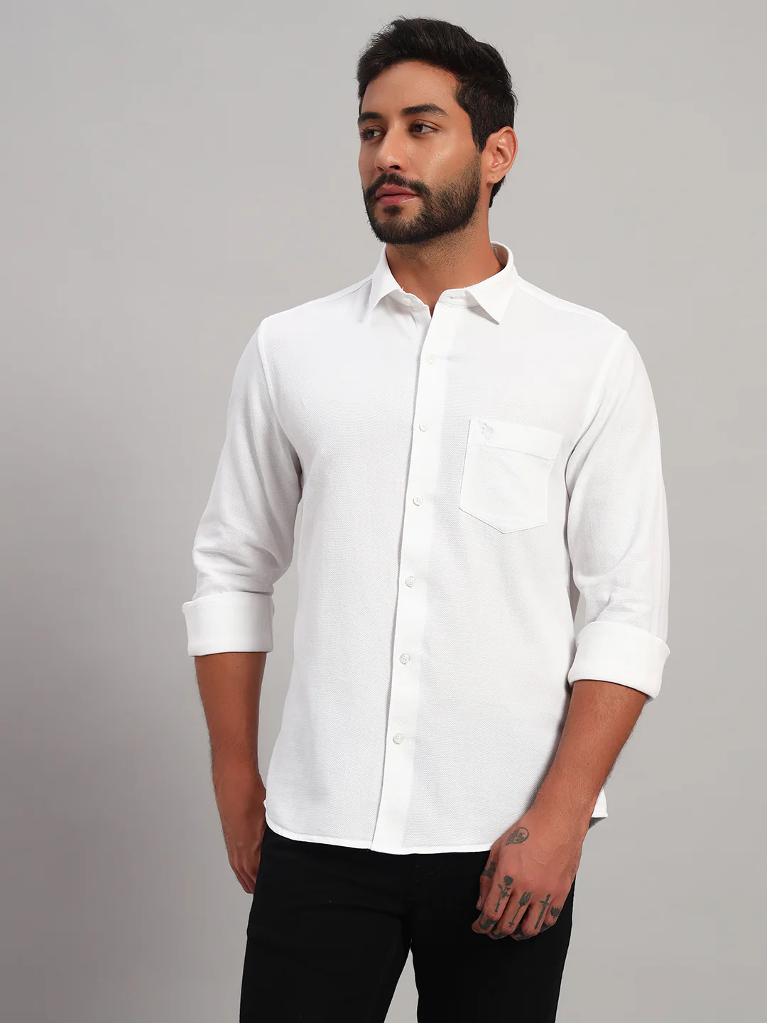 Casual Shirt for Men | Breathable & Soft with Color Fastness Regular Fit Spread Collar Neck Cotton Fabric Self Design Pattern - Image 3