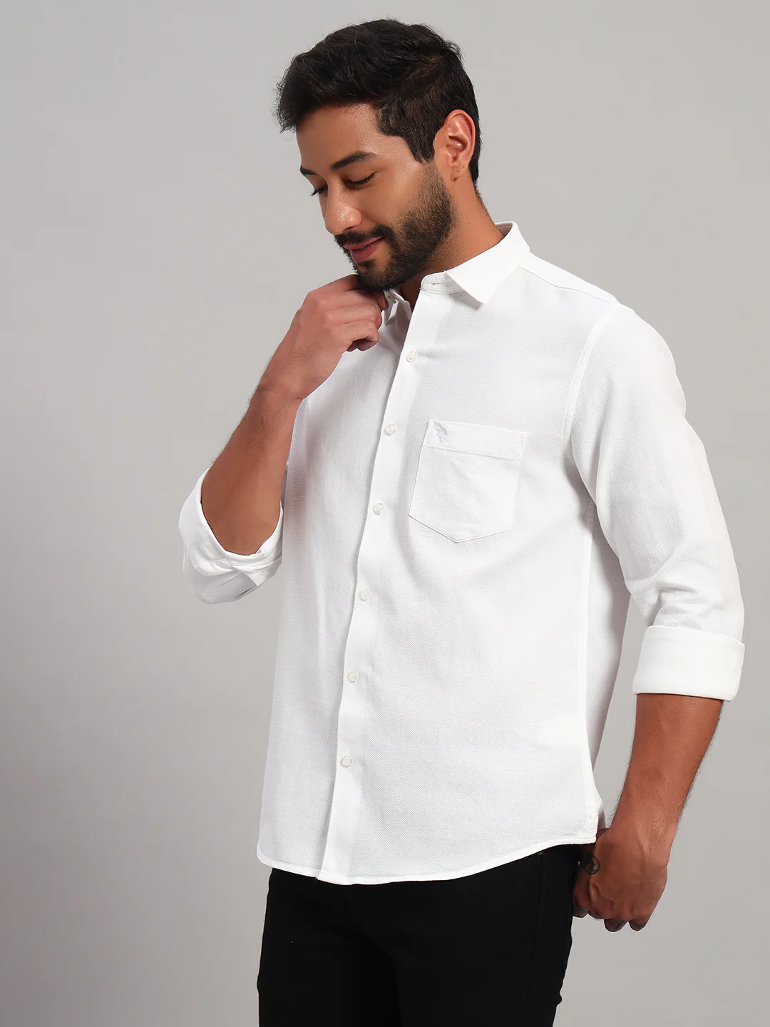 Casual Shirt for Men | Breathable & Soft with Color Fastness Regular Fit Spread Collar Neck Cotton Fabric Self Design Pattern - Image 4