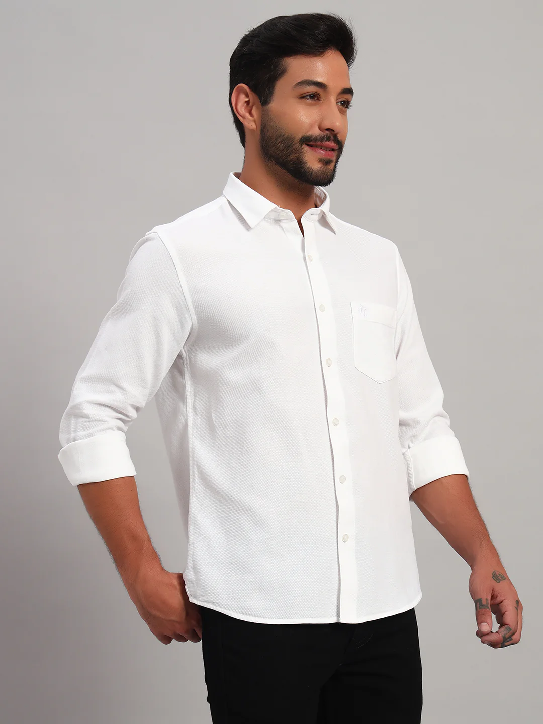 Casual Shirt for Men | Breathable & Soft with Color Fastness Regular Fit Spread Collar Neck Cotton Fabric Self Design Pattern - Image 5