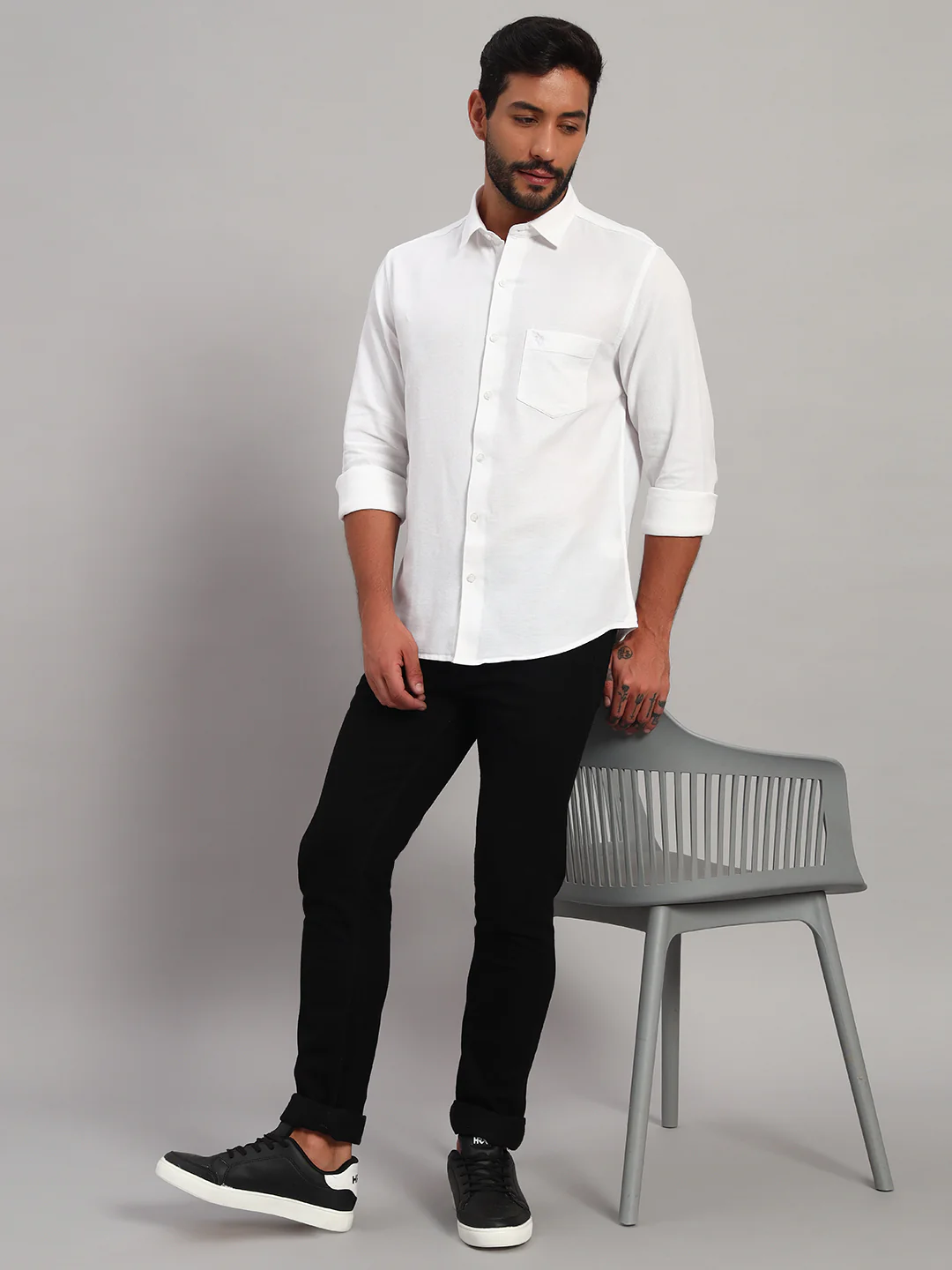 Casual Shirt for Men | Breathable & Soft with Color Fastness Regular Fit Spread Collar Neck Cotton Fabric Self Design Pattern - Image 7