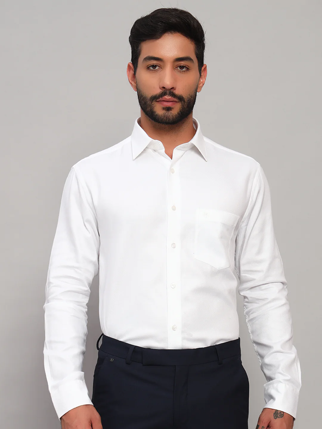 Formal Shirt for Men l Breathable & Soft with Color Fastness Regular Fit Spread Collar Neck Cotton Fabric Self Design Pattern - Image 3