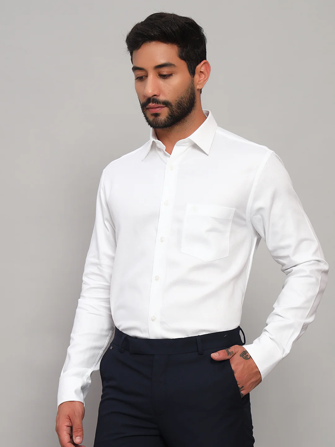 Formal Shirt for Men l Breathable & Soft with Color Fastness Regular Fit Spread Collar Neck Cotton Fabric Self Design Pattern - Image 4