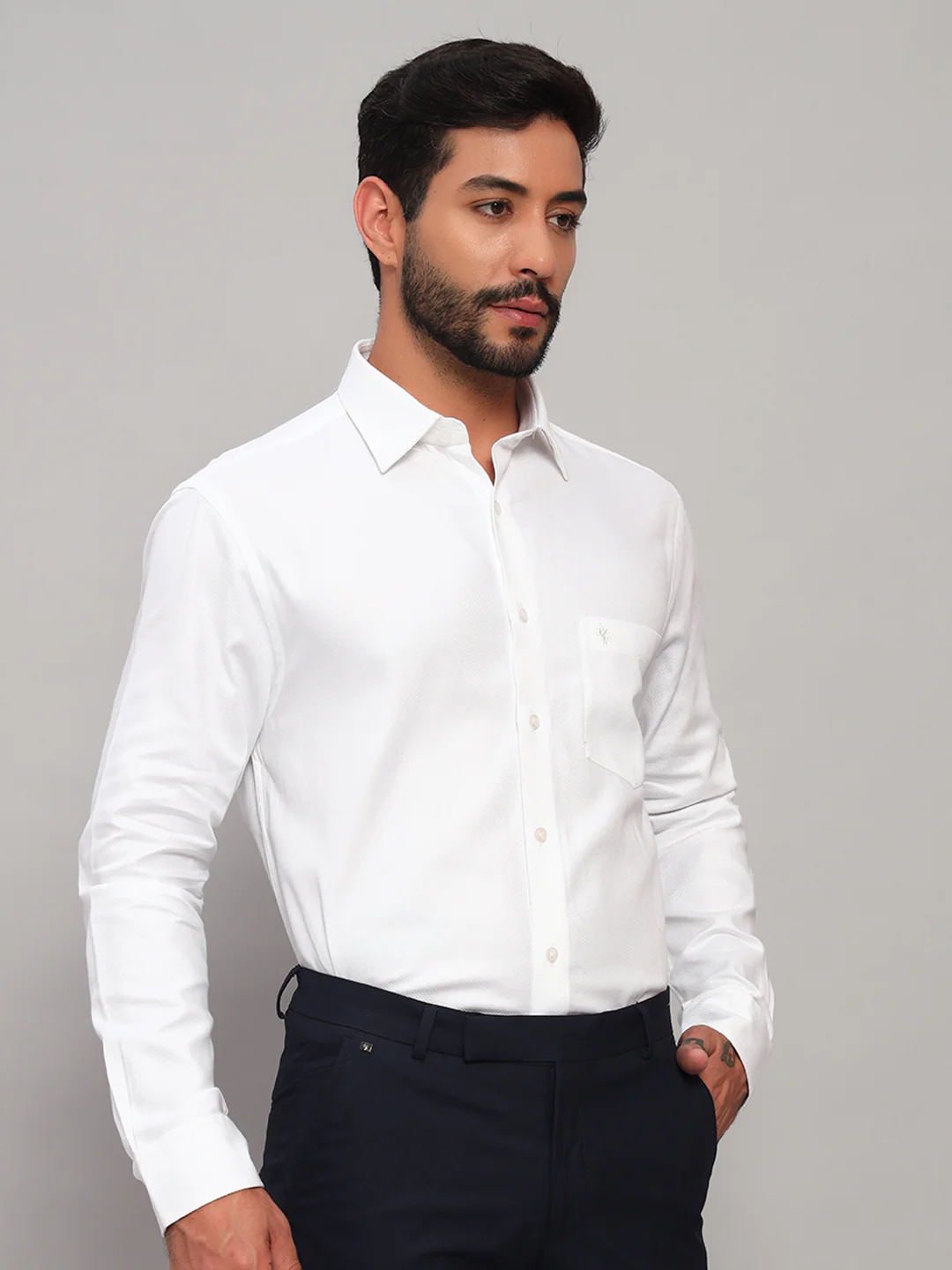 Formal Shirt for Men l Breathable & Soft with Color Fastness Regular Fit Spread Collar Neck Cotton Fabric Self Design Pattern - Image 5