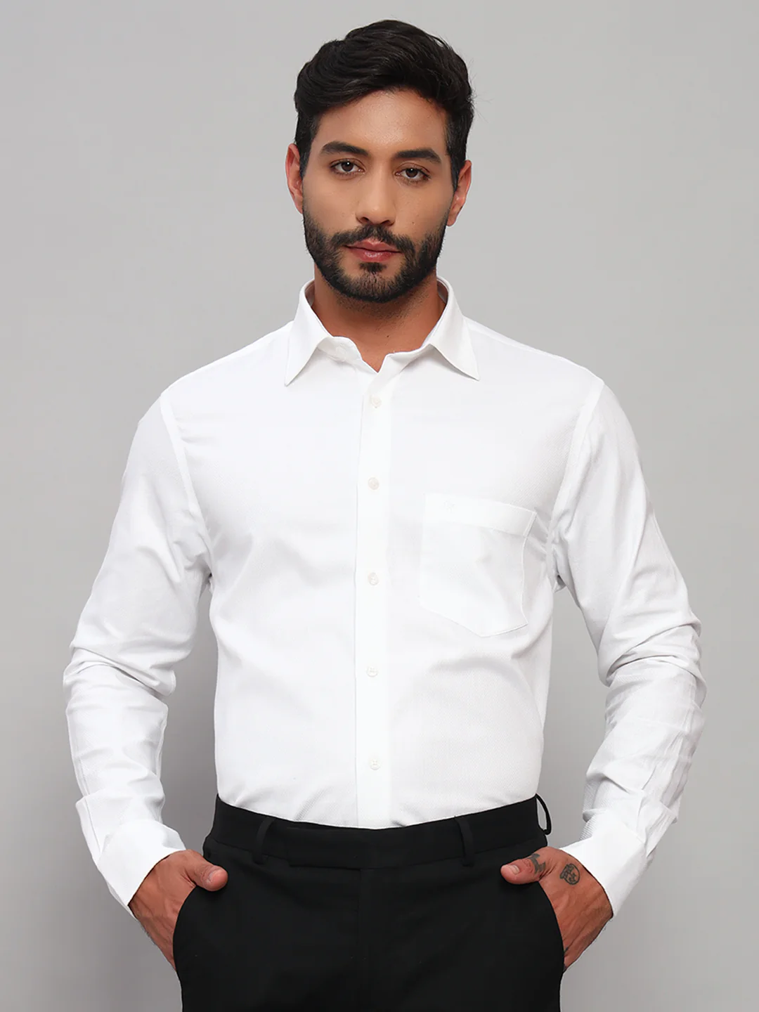 Formal Shirt for Men l Breathable & Soft with Color Fastness Regular Fit Spread Collar Neck Cotton Fabric Self Design Pattern - Image 3