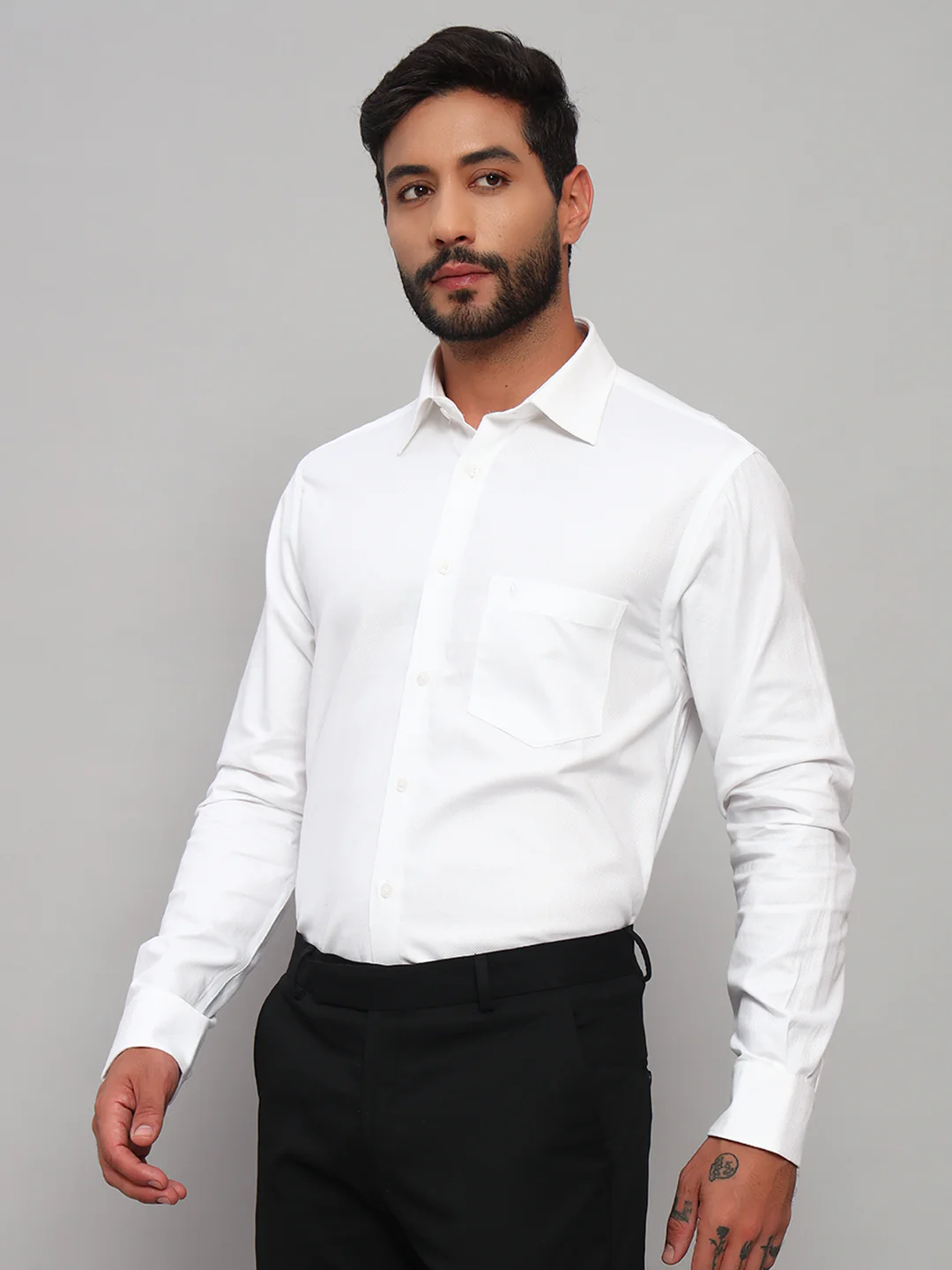 Formal Shirt for Men l Breathable & Soft with Color Fastness Regular Fit Spread Collar Neck Cotton Fabric Self Design Pattern - Image 4