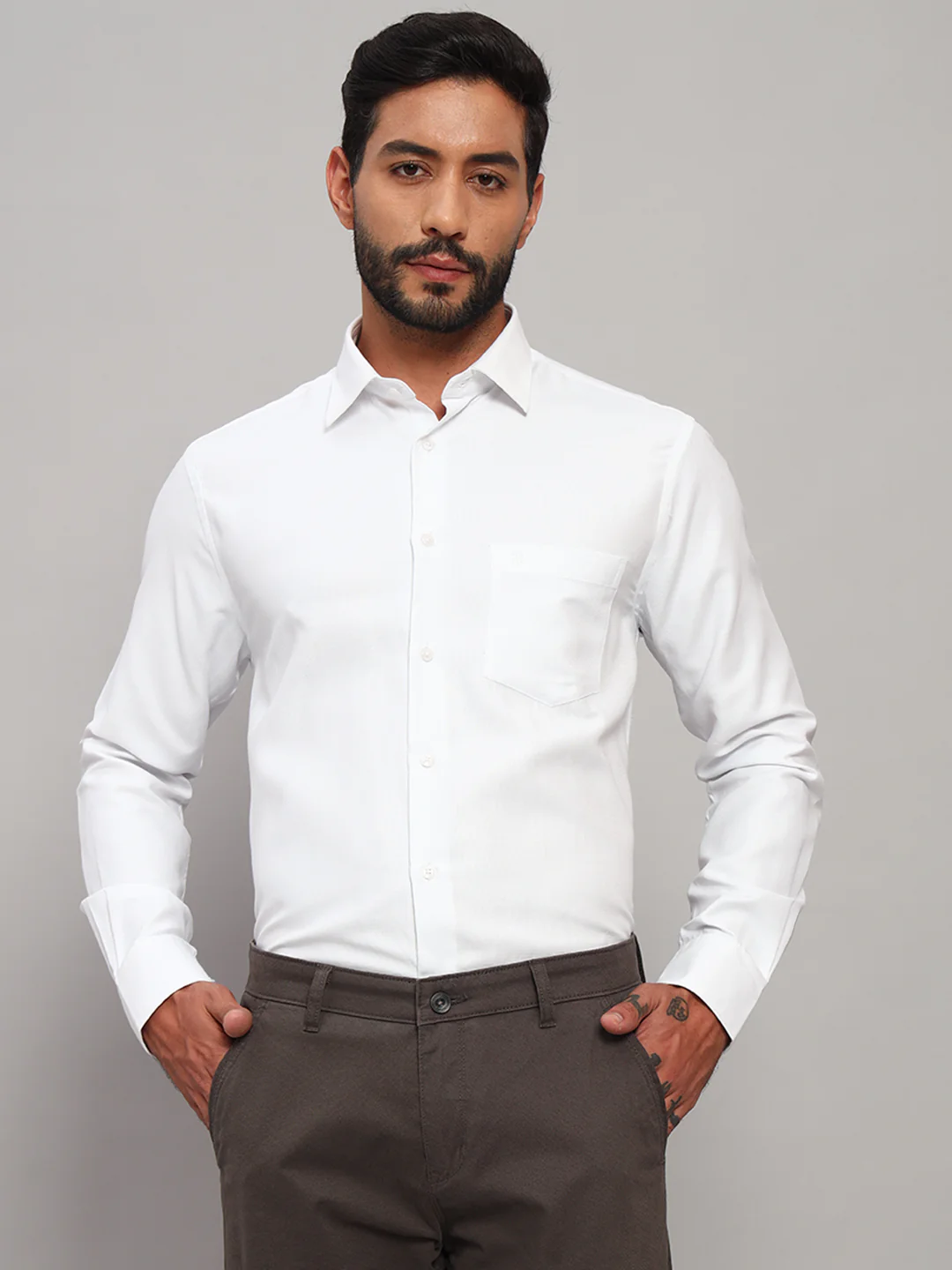 Formal Shirt for Men l Breathable & Soft with Color Fastness Regular Fit Spread Collar Neck Cotton Blend Fabric Self Design Pattern - Image 3