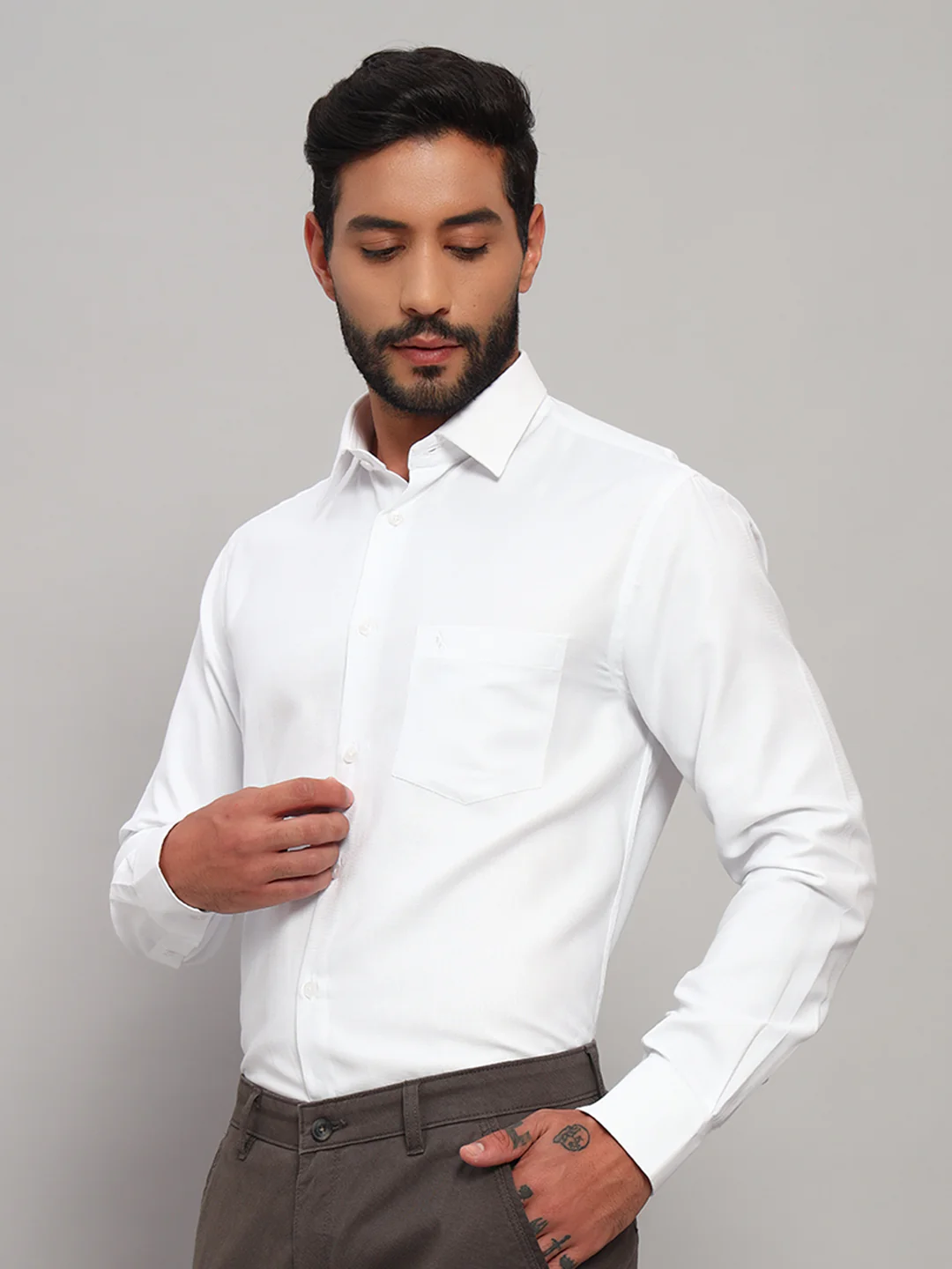 Formal Shirt for Men l Breathable & Soft with Color Fastness Regular Fit Spread Collar Neck Cotton Blend Fabric Self Design Pattern - Image 4