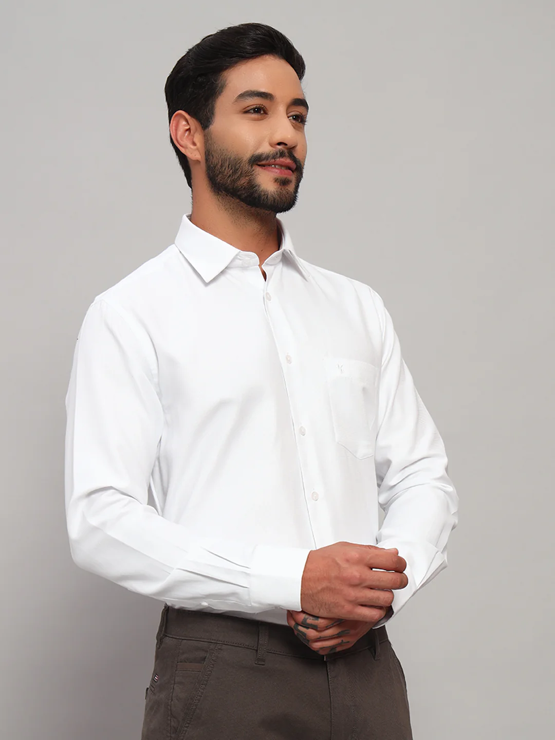 Formal Shirt for Men l Breathable & Soft with Color Fastness Regular Fit Spread Collar Neck Cotton Blend Fabric Self Design Pattern - Image 5