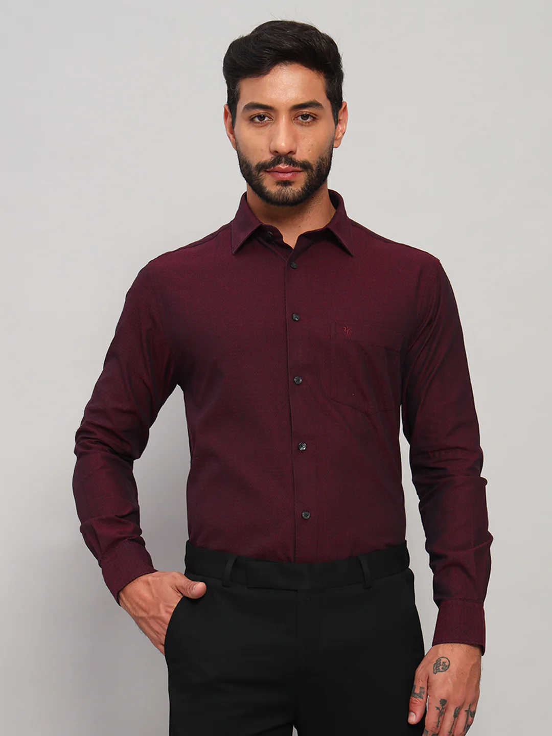 Formal Shirt for Men l Breathable & Soft with Color Fastness Regular Fit Spread Collar Neck Cotton Fabric Self Design Pattern - Image 3