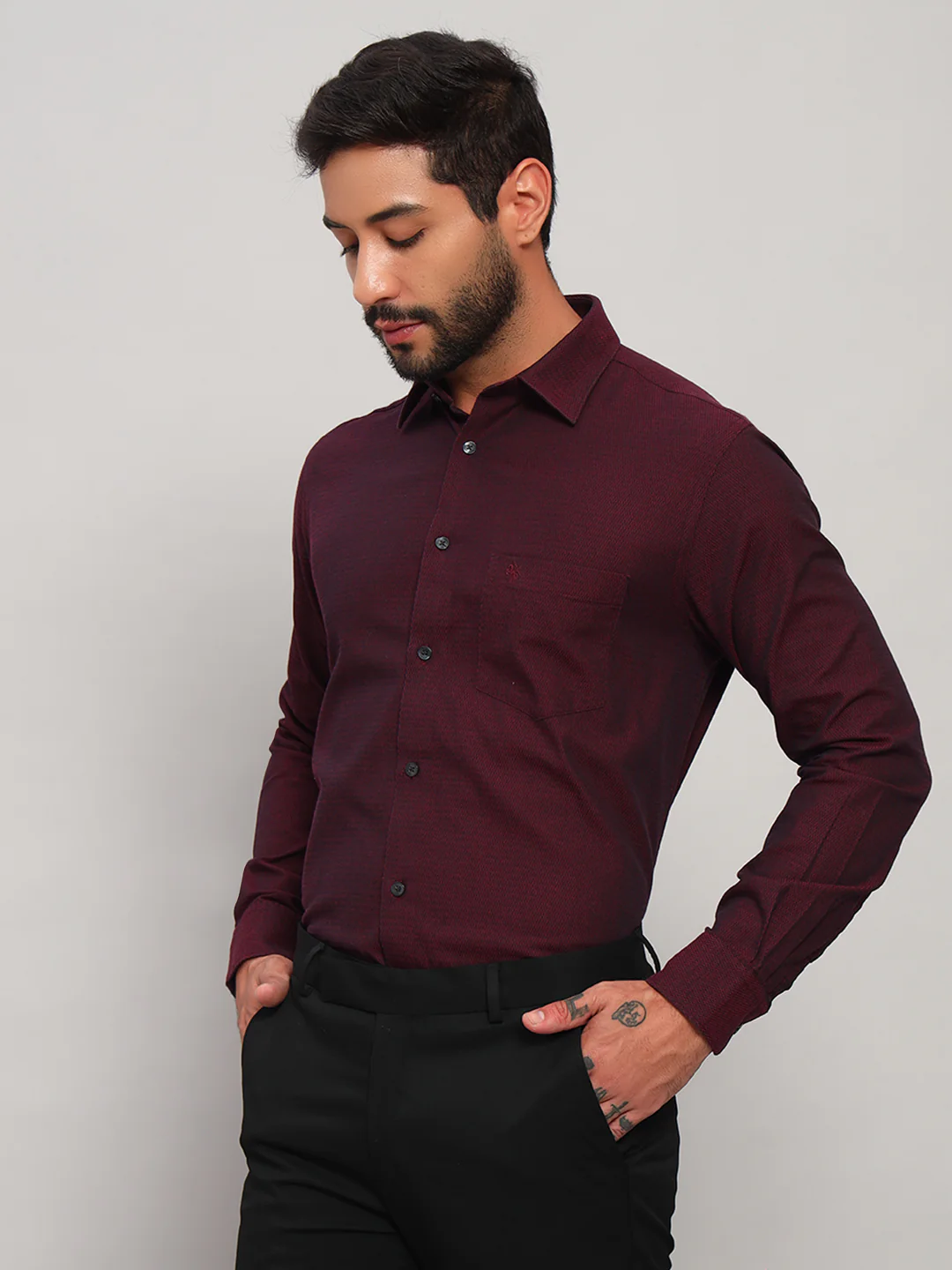 Formal Shirt for Men l Breathable & Soft with Color Fastness Regular Fit Spread Collar Neck Cotton Fabric Self Design Pattern - Image 4