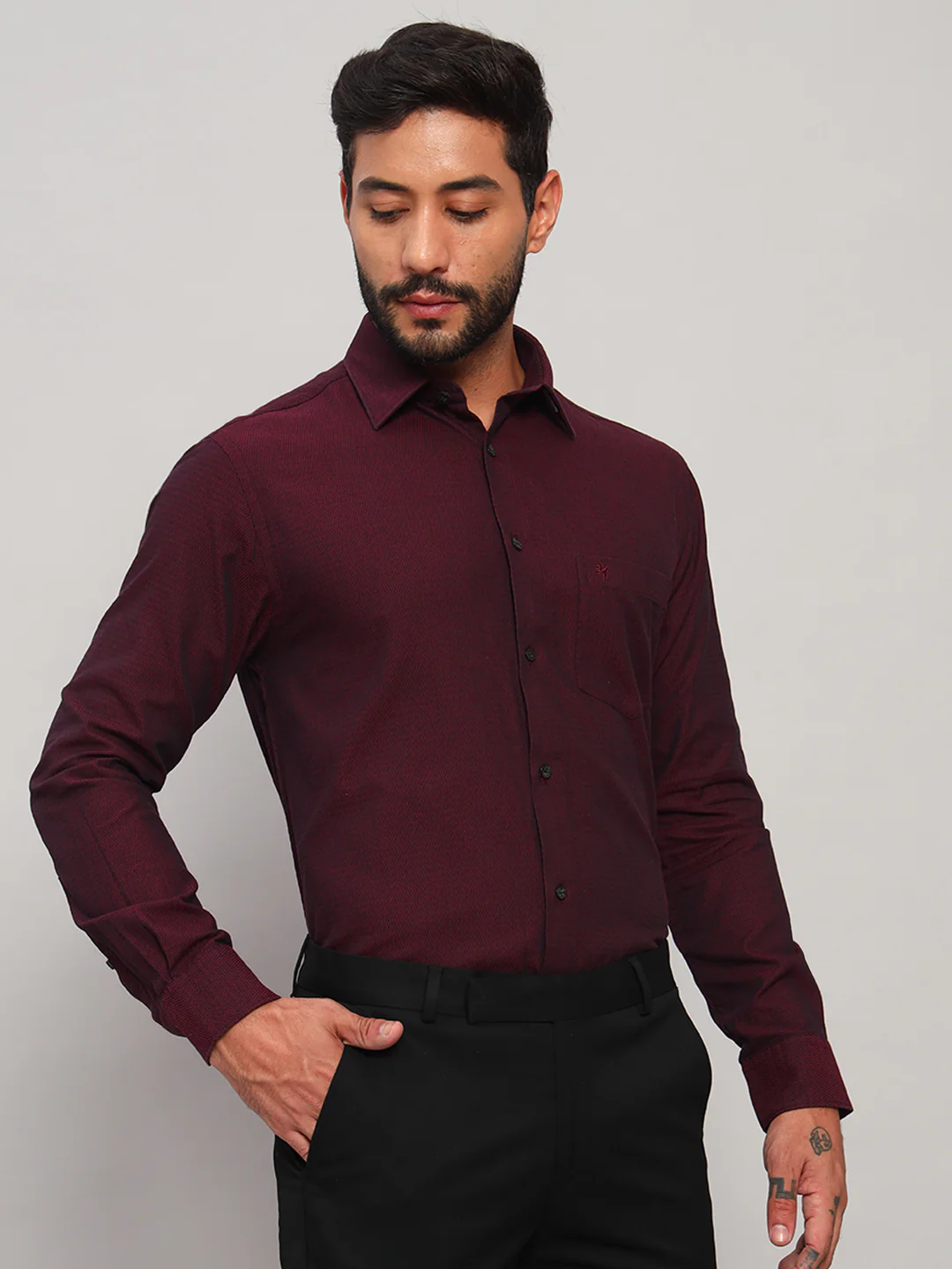 Formal Shirt for Men l Breathable & Soft with Color Fastness Regular Fit Spread Collar Neck Cotton Fabric Self Design Pattern - Image 5
