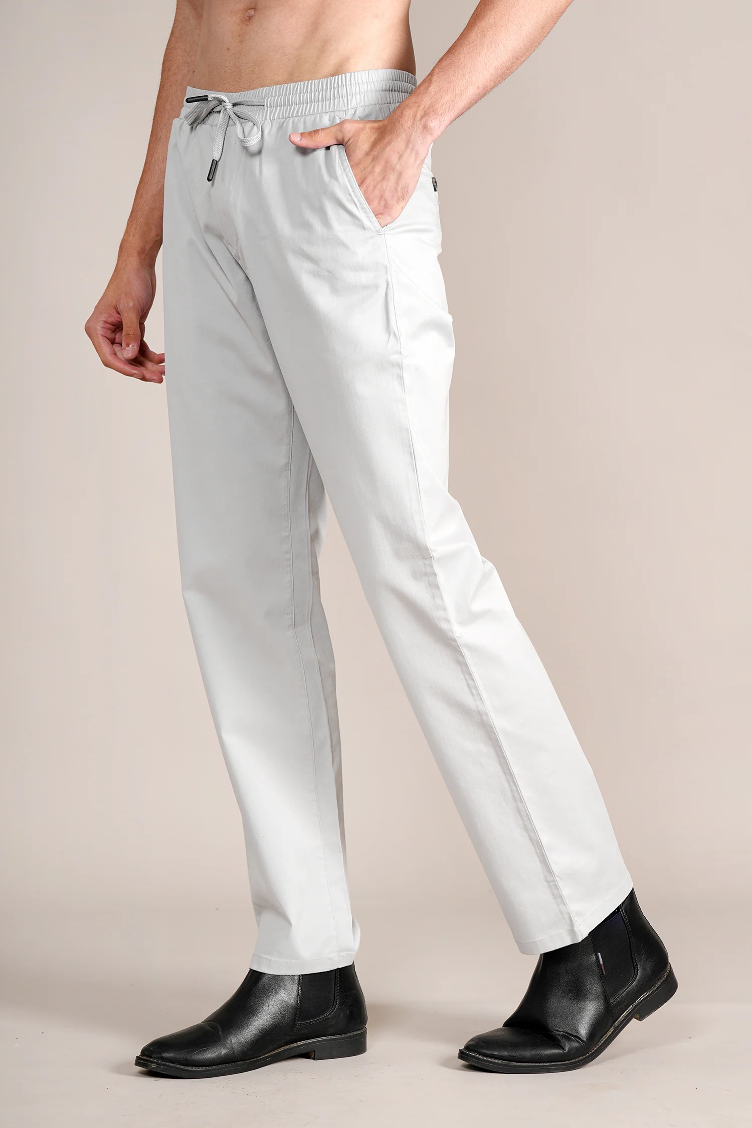 Casual Trouser for Men | Breathable & Soft with Color Fastness Regular Fit Cotton Blend Fabric Solid Pattern Drawstring Closure - Image 3