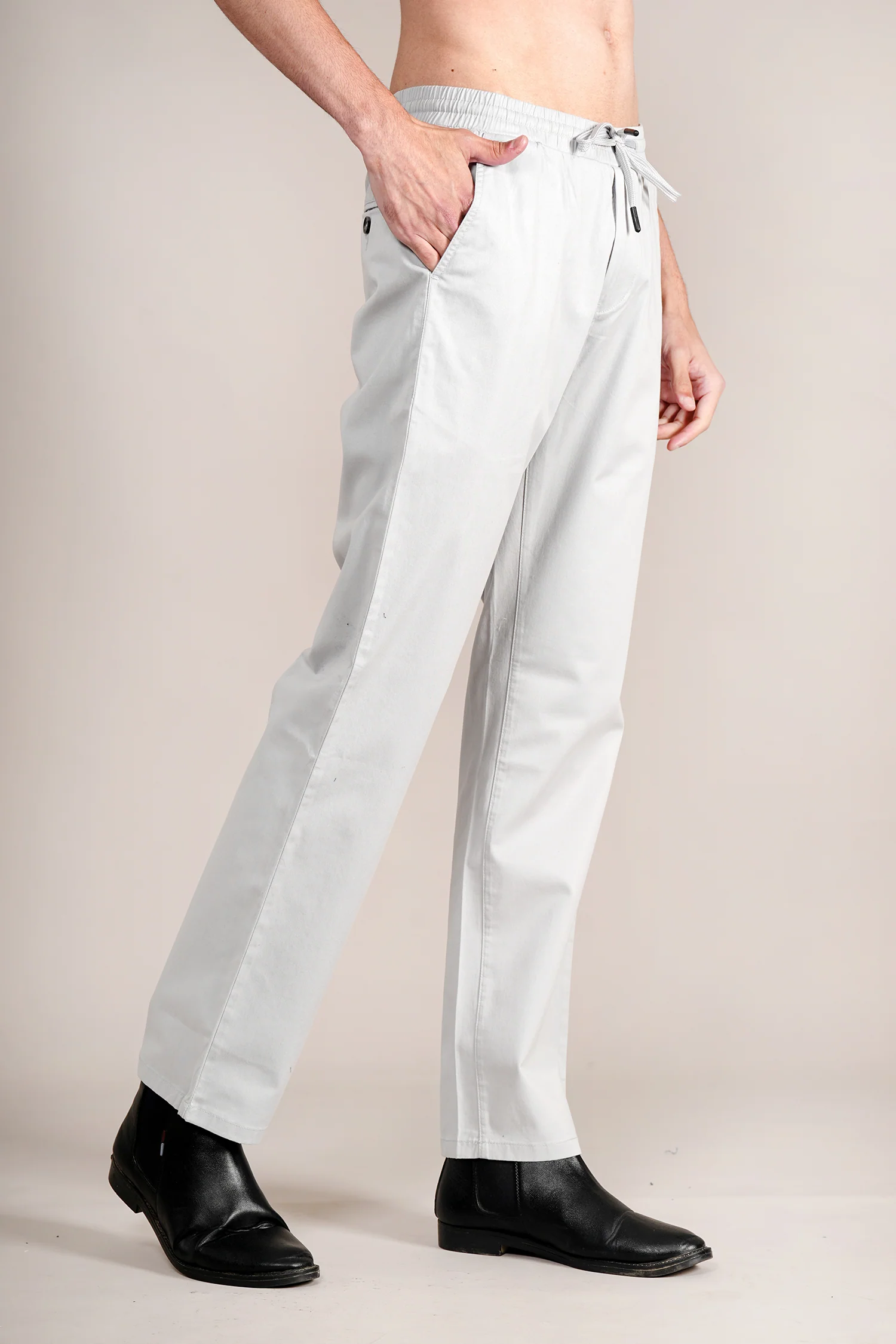 Casual Trouser for Men | Breathable & Soft with Color Fastness Regular Fit Cotton Blend Fabric Solid Pattern Drawstring Closure - Image 4