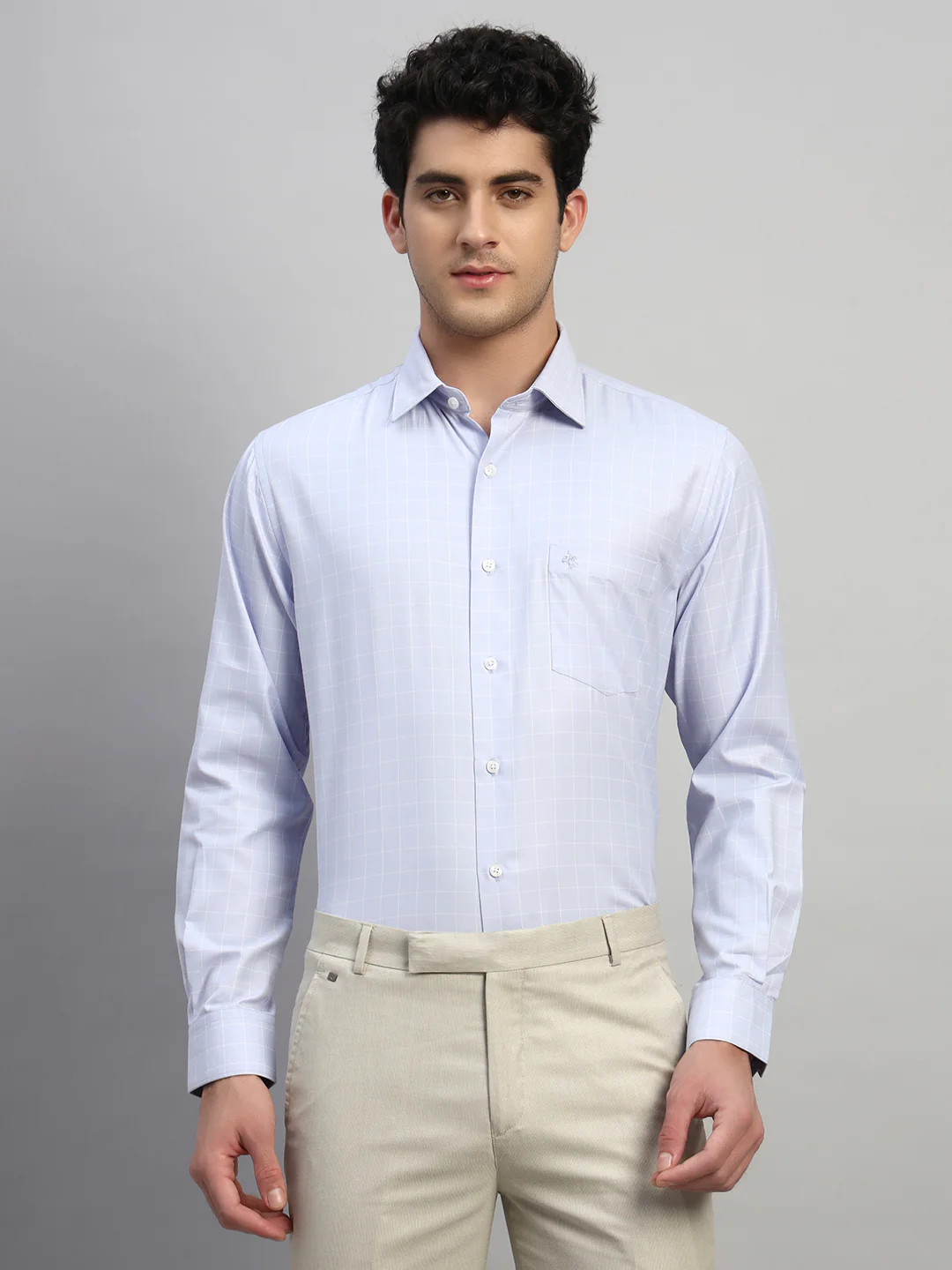Formal Shirt for Men l Breathable & Soft with Color Fastness Regular Fit Spread Collar Neck Cotton Blend Fabric Checkered Pattern - Image 3
