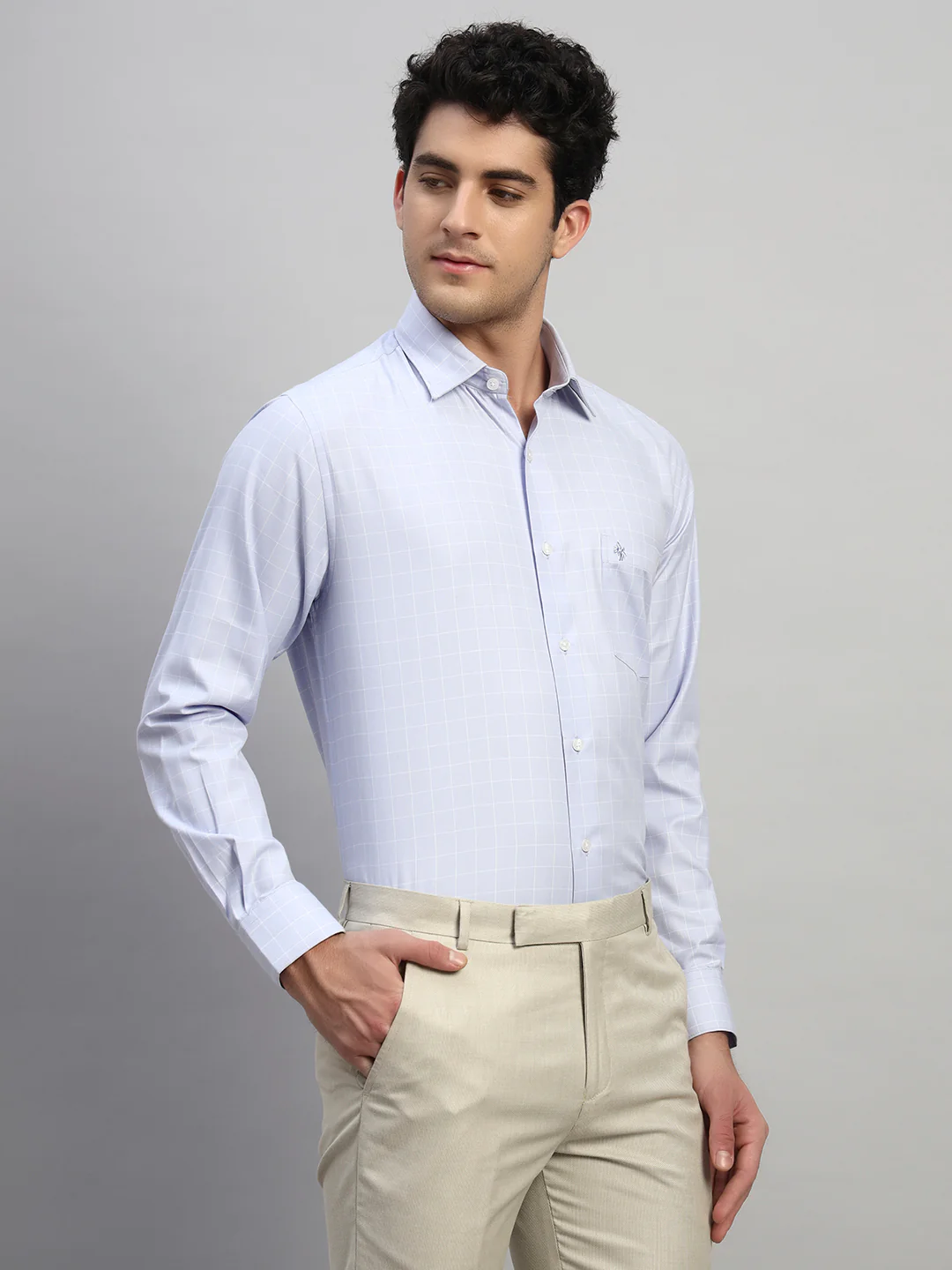 Formal Shirt for Men l Breathable & Soft with Color Fastness Regular Fit Spread Collar Neck Cotton Blend Fabric Checkered Pattern - Image 5