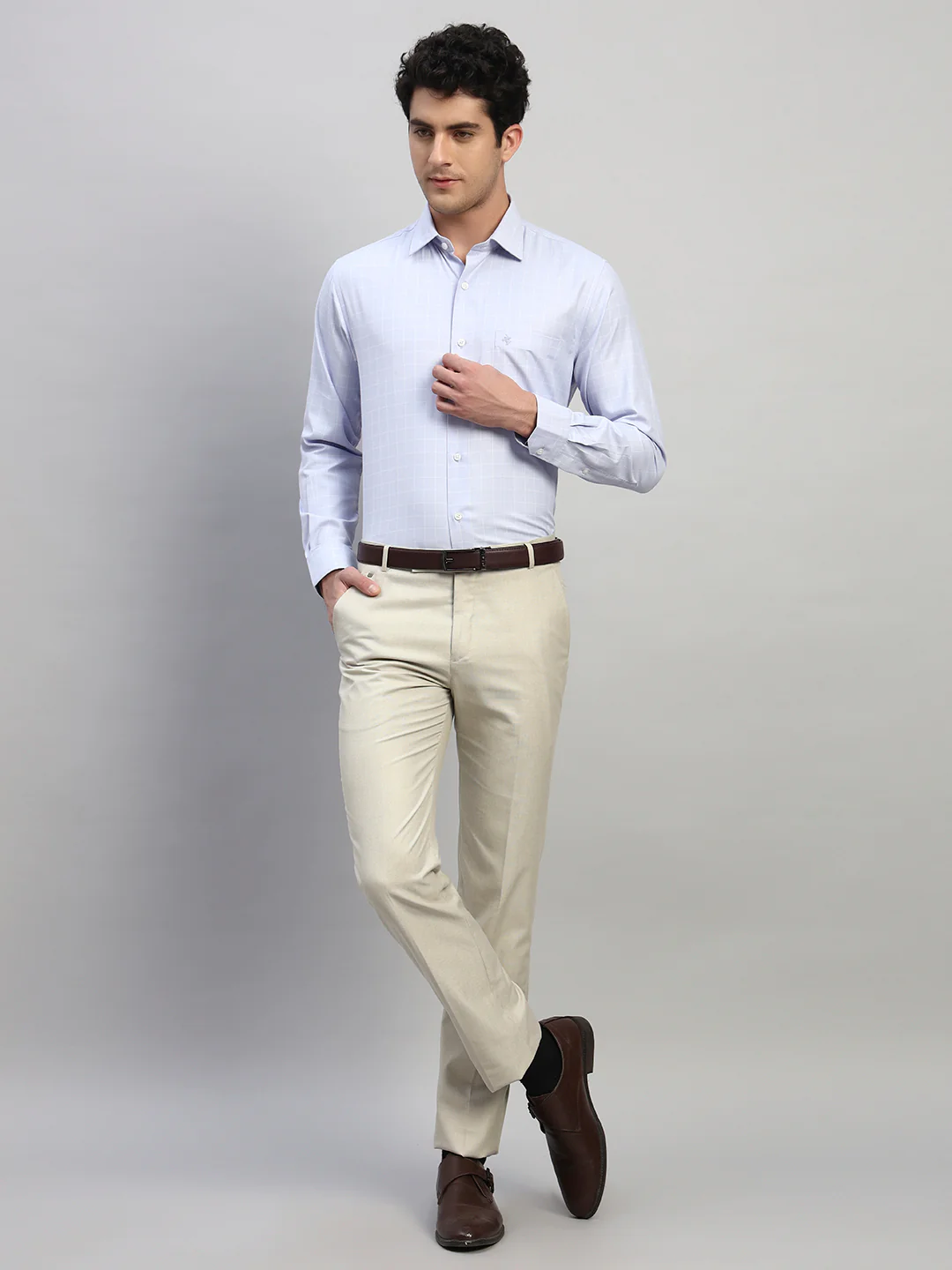 Formal Shirt for Men l Breathable & Soft with Color Fastness Regular Fit Spread Collar Neck Cotton Blend Fabric Checkered Pattern - Image 7
