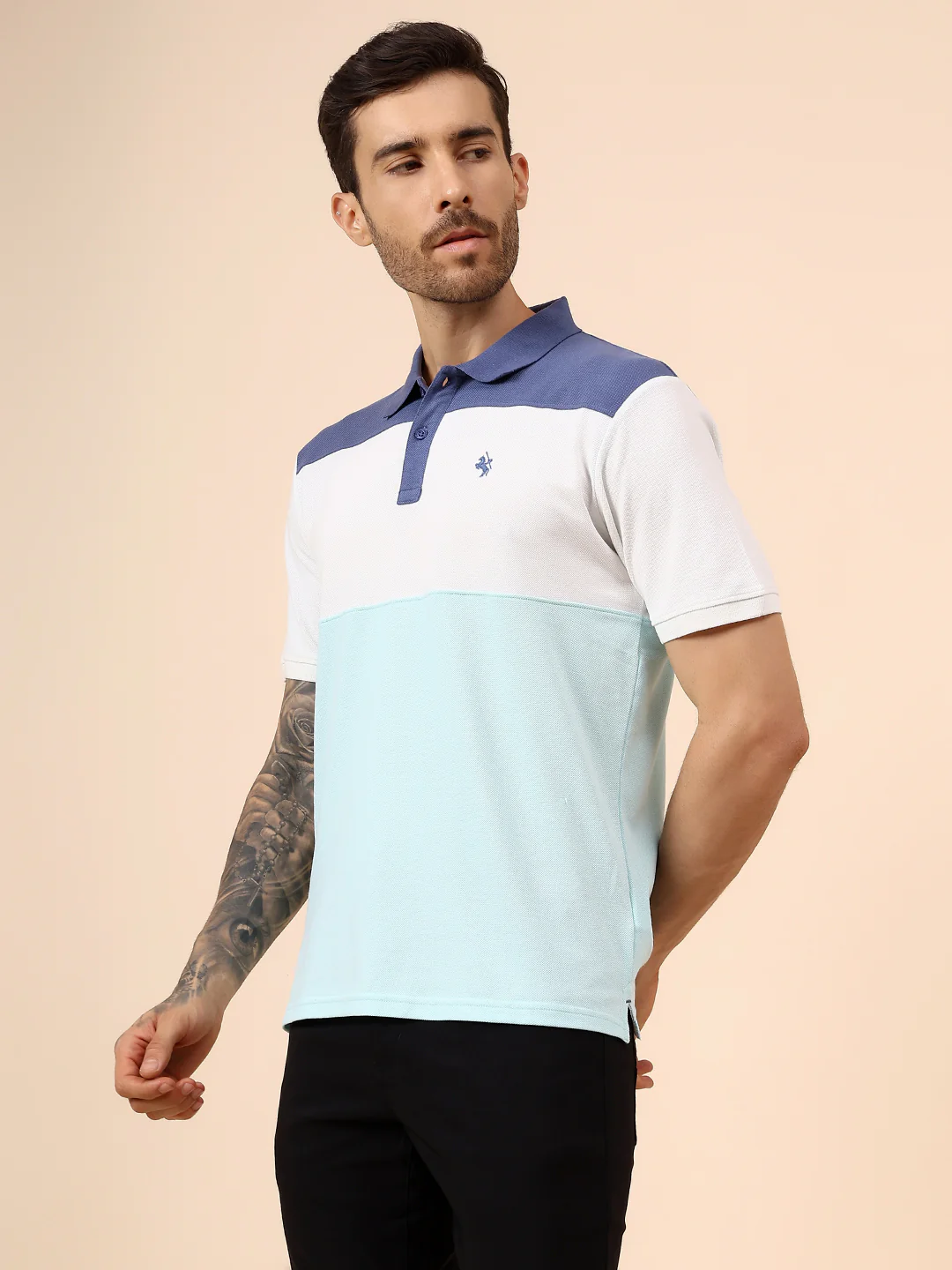 T-Shirt for Men | Breathable & Soft with Color Fastness Regular Fit Polo Neck Poly Cotton Fabric Colour Block Pattern - Image 3