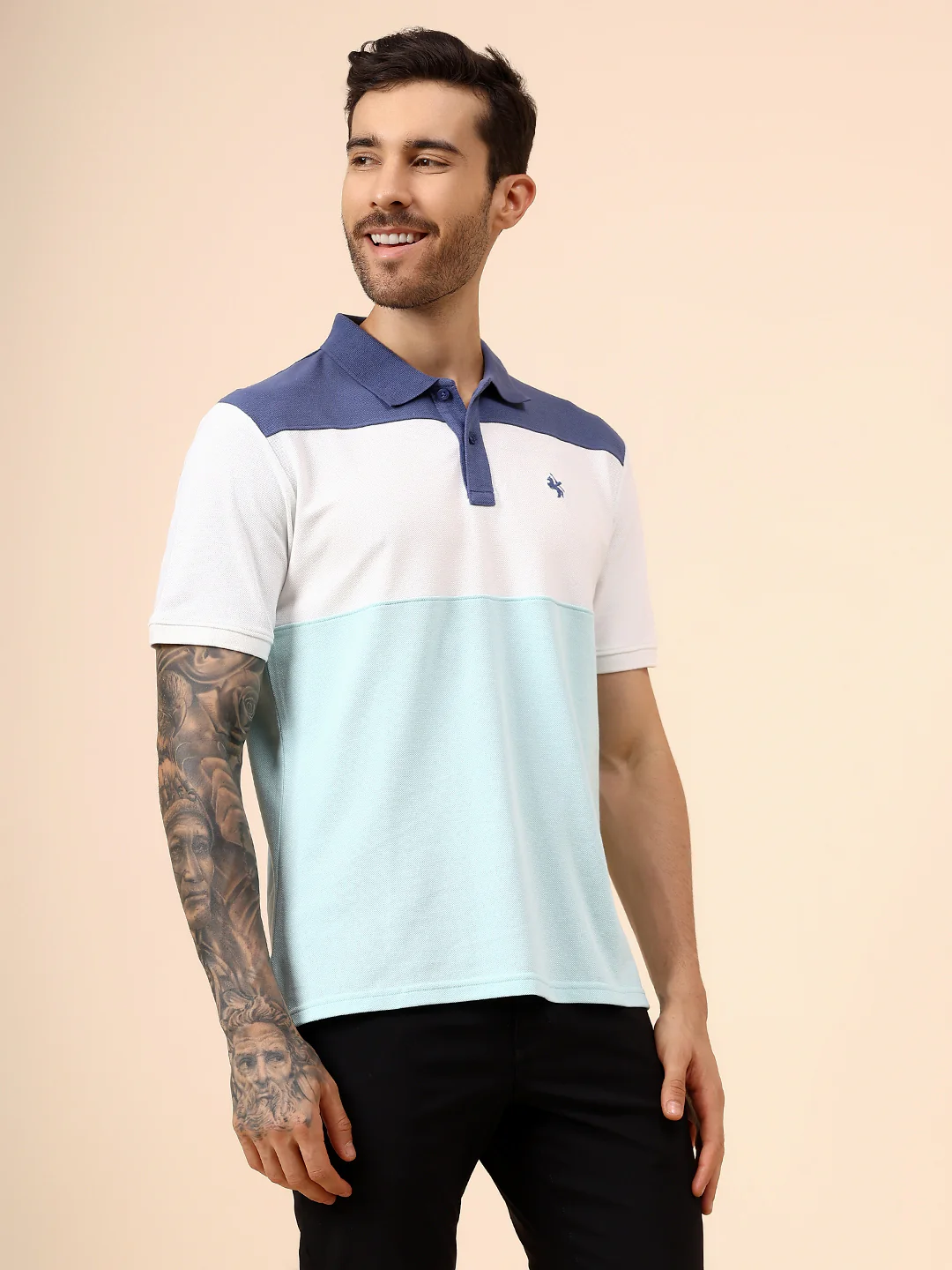 T-Shirt for Men | Breathable & Soft with Color Fastness Regular Fit Polo Neck Poly Cotton Fabric Colour Block Pattern - Image 4