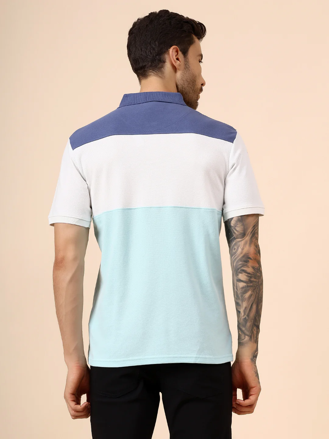 T-Shirt for Men | Breathable & Soft with Color Fastness Regular Fit Polo Neck Poly Cotton Fabric Colour Block Pattern - Image 5