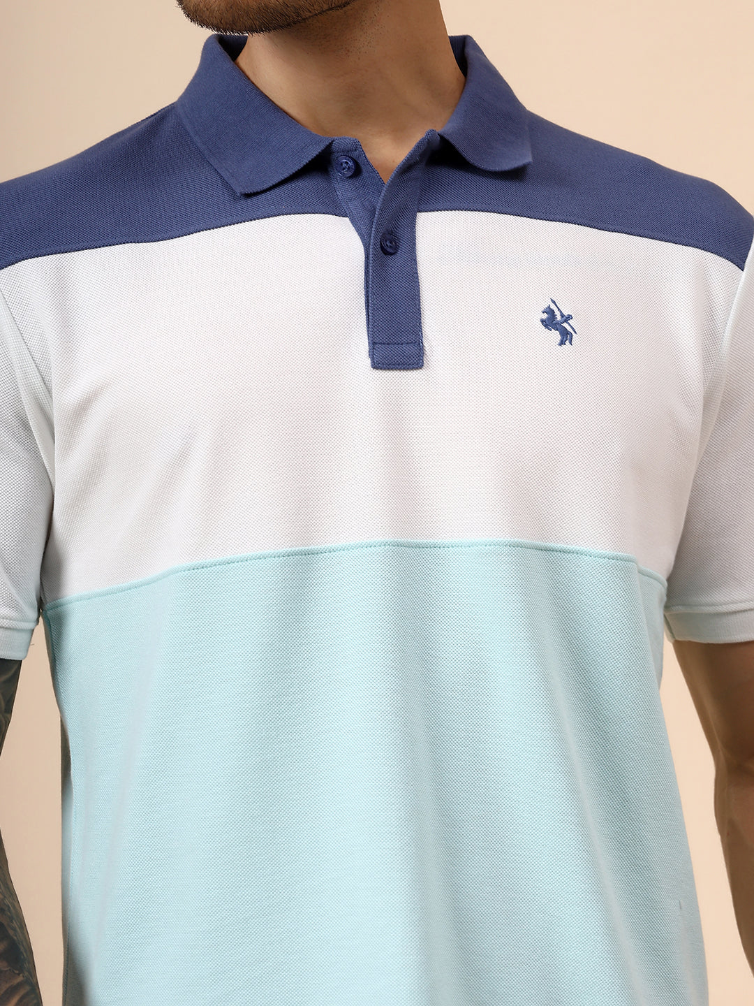 T-Shirt for Men | Breathable & Soft with Color Fastness Regular Fit Polo Neck Poly Cotton Fabric Colour Block Pattern - Image 6