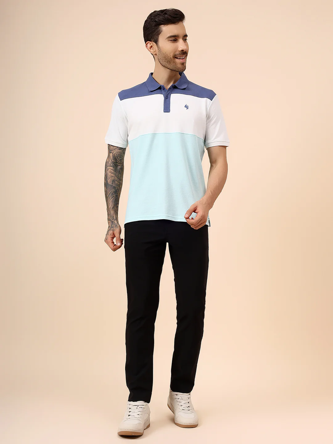 T-Shirt for Men | Breathable & Soft with Color Fastness Regular Fit Polo Neck Poly Cotton Fabric Colour Block Pattern - Image 7