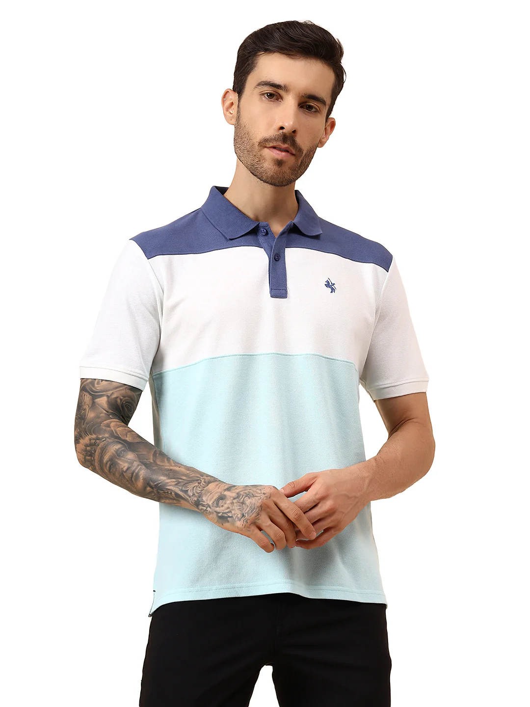 T-Shirt for Men | Breathable & Soft with Color Fastness Regular Fit Polo Neck Poly Cotton Fabric Colour Block Pattern - Image 8