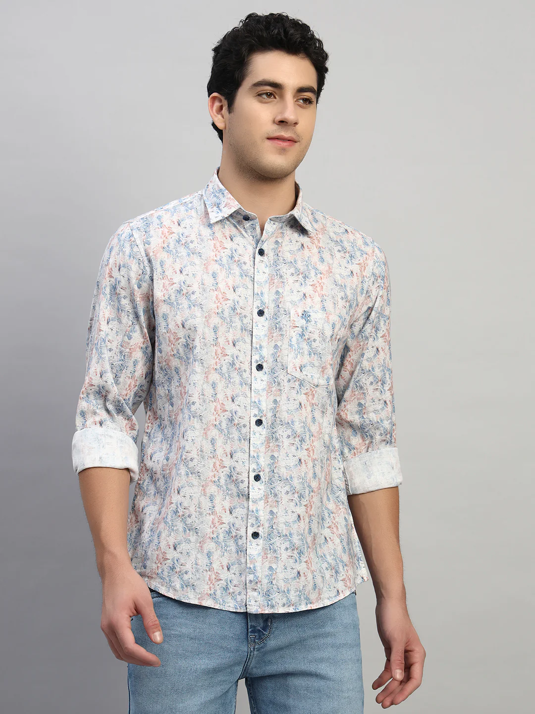 Casual Shirt for Men | Breathable & Soft with Color Fastness Regular Fit Spread Collar Neck Cotton Fabric Printed Pattern - Image 2