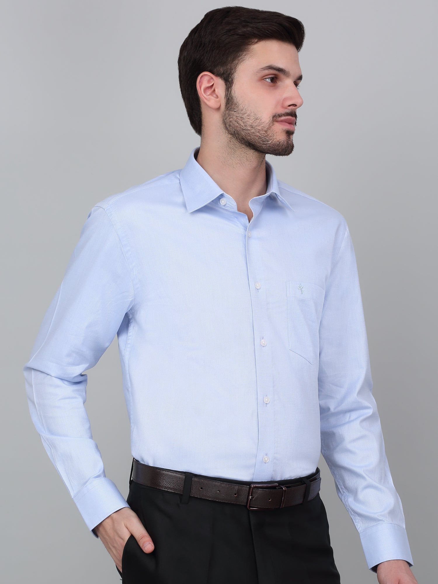 Formal Shirt for Men l Breathable & Soft with Color Fastness Regular Fit Spread Collar Neck Cotton Fabric Self Design Pattern - Image 3