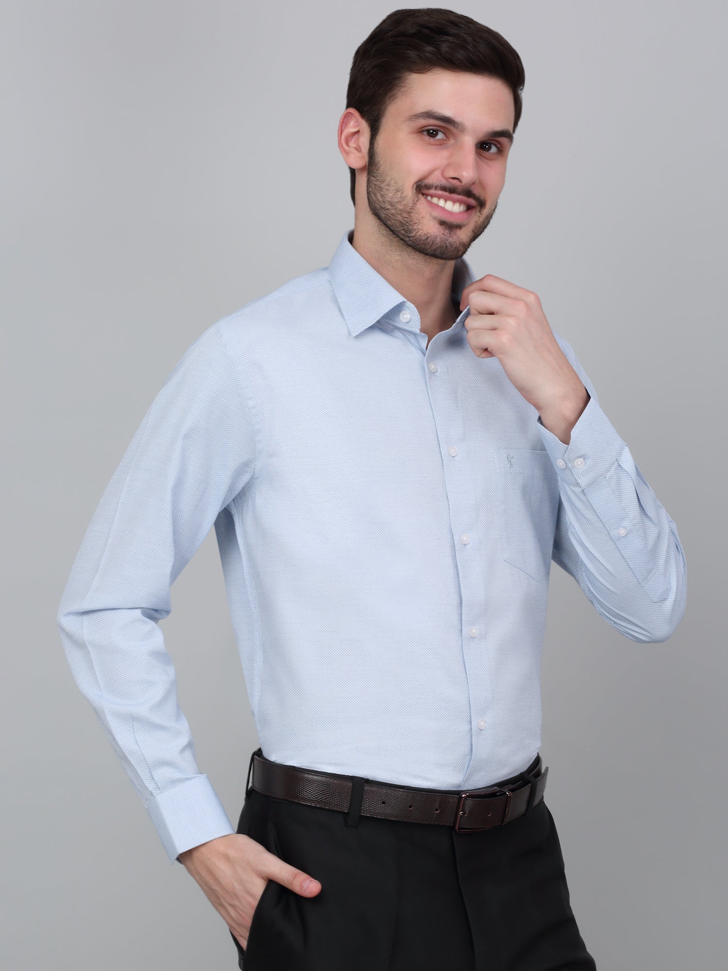 Formal Shirt for Men l Breathable & Soft with Color Fastness Regular Fit Spread Collar Neck Cotton Blend Fabric Self Design Pattern - Image 3