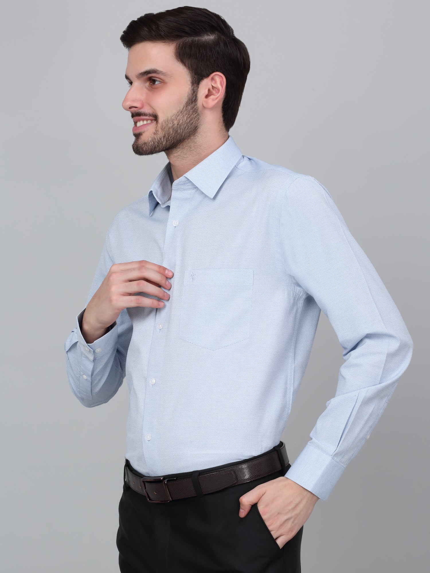 Formal Shirt for Men l Breathable & Soft with Color Fastness Regular Fit Spread Collar Neck Cotton Blend Fabric Self Design Pattern - Image 4